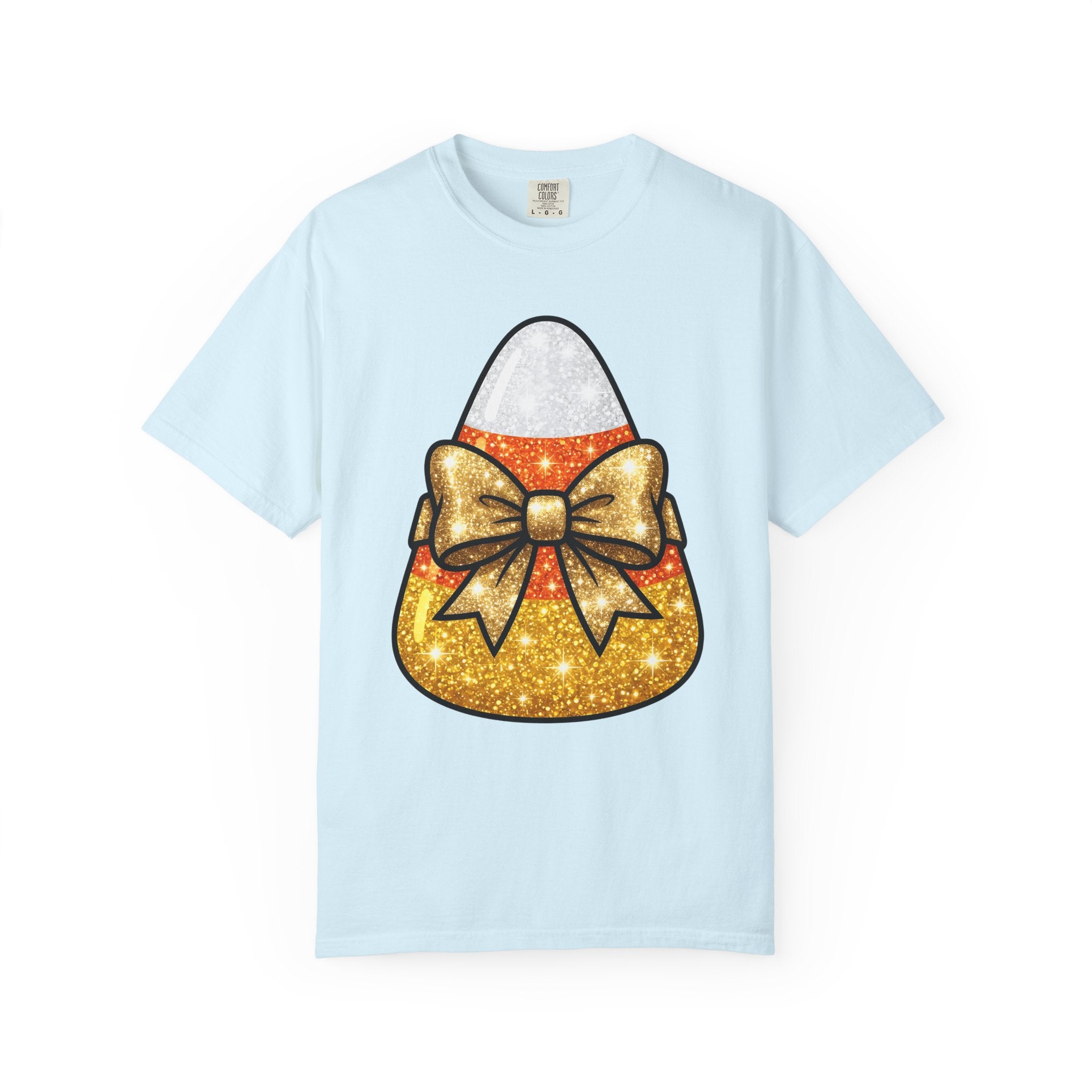 Candy Corn Shirt Halloween Treats Gift Women Shimmer Tee Triangular Candy T-Shirt Spooky Fan Glittery Tshirt Dessert Graphic Adorable Knot