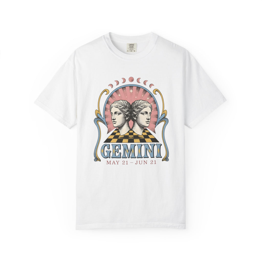 Gemini Twins Shirt Boho Chic Zodiac Gift Women Vintage Tee Twins T-Shirt Hippie Fan Retro Tshirt Astrology Graphic Tshirt Retro Checkerboard