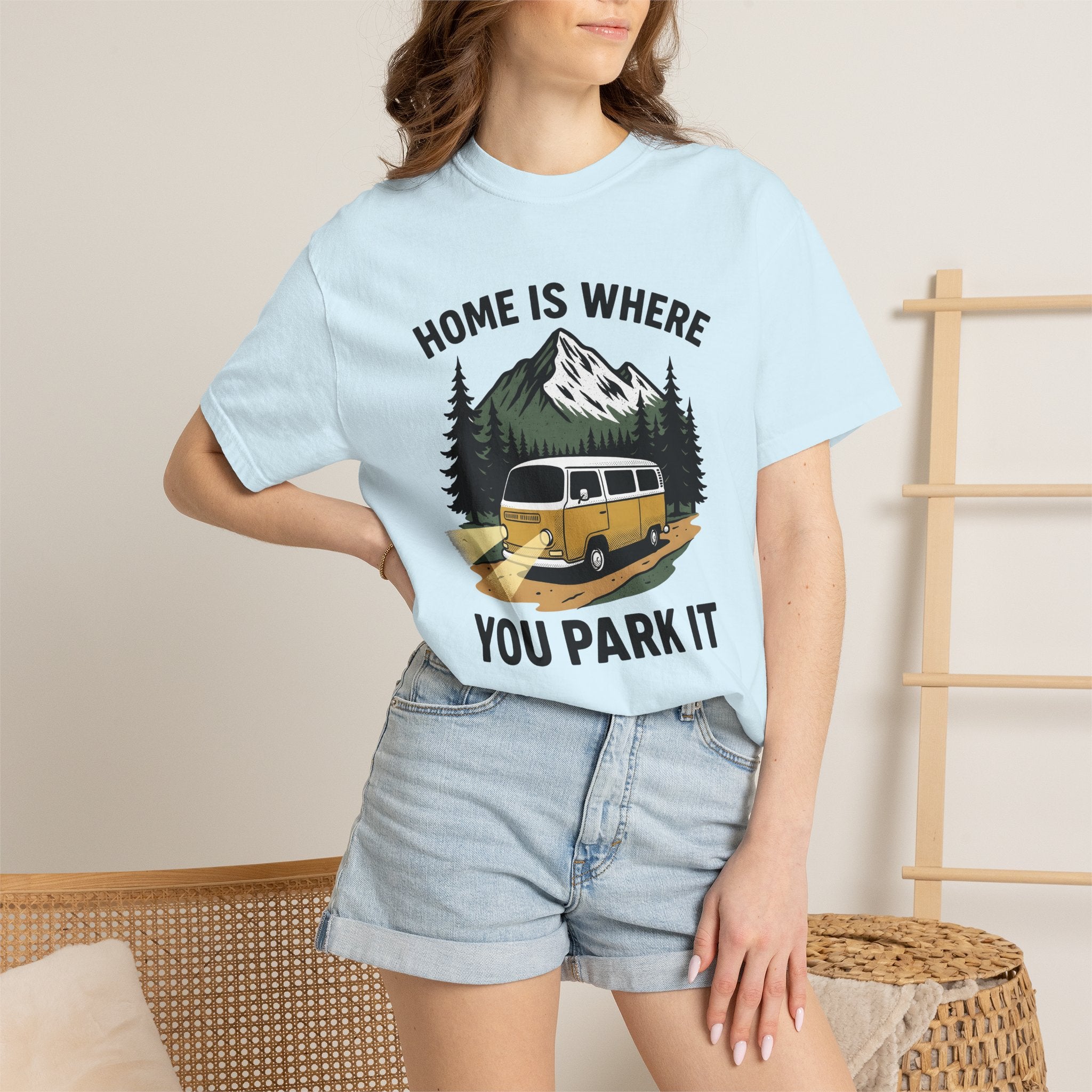 Camper Bus Shirt Camping Hiking Gift Women Classic Tee Motorhome T-Shirt Camper Fan Vintage Tshirt Trekker Graphic Outline Hill Tshirt