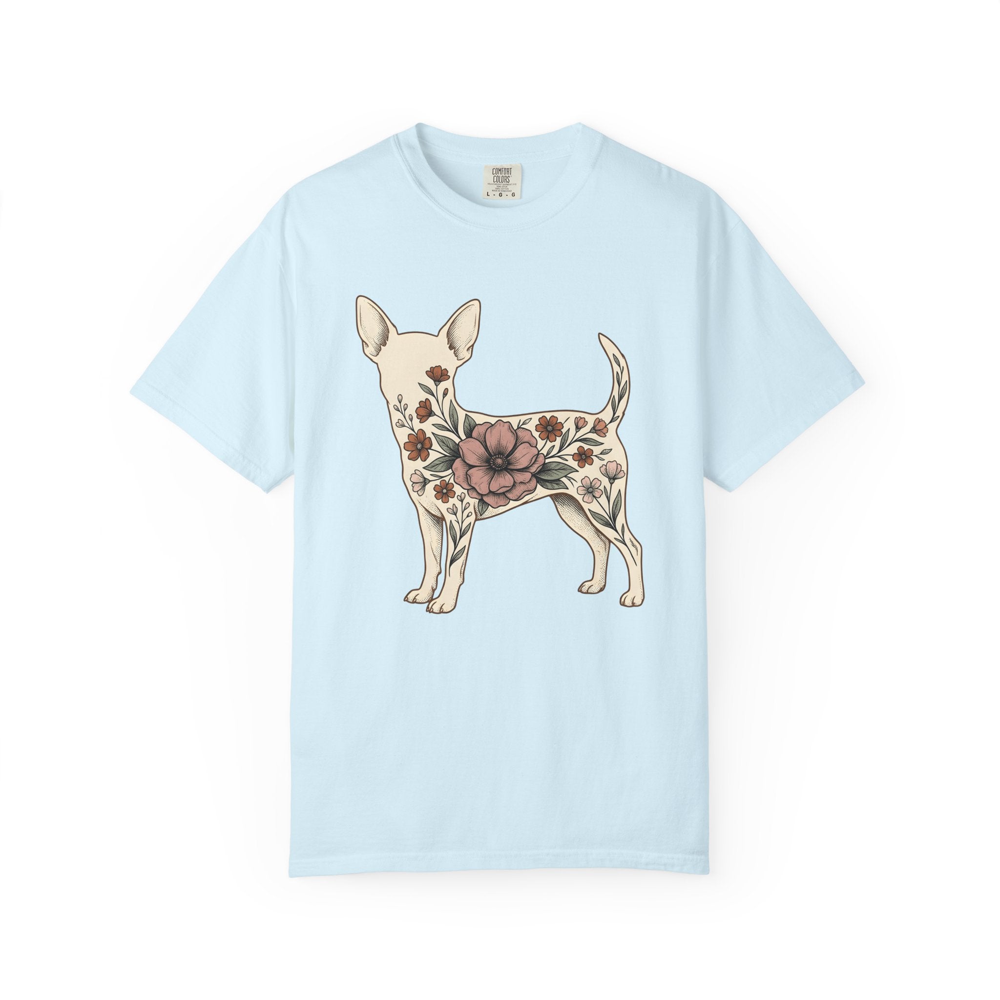 Chihuahua Bloom Shirt Dog Bouquet Gift Women Garden Tee Puppy T-Shirt Dog Fan Floral Tshirt Floral Graphic Hand Drawn Meadow Flowers Tshirt