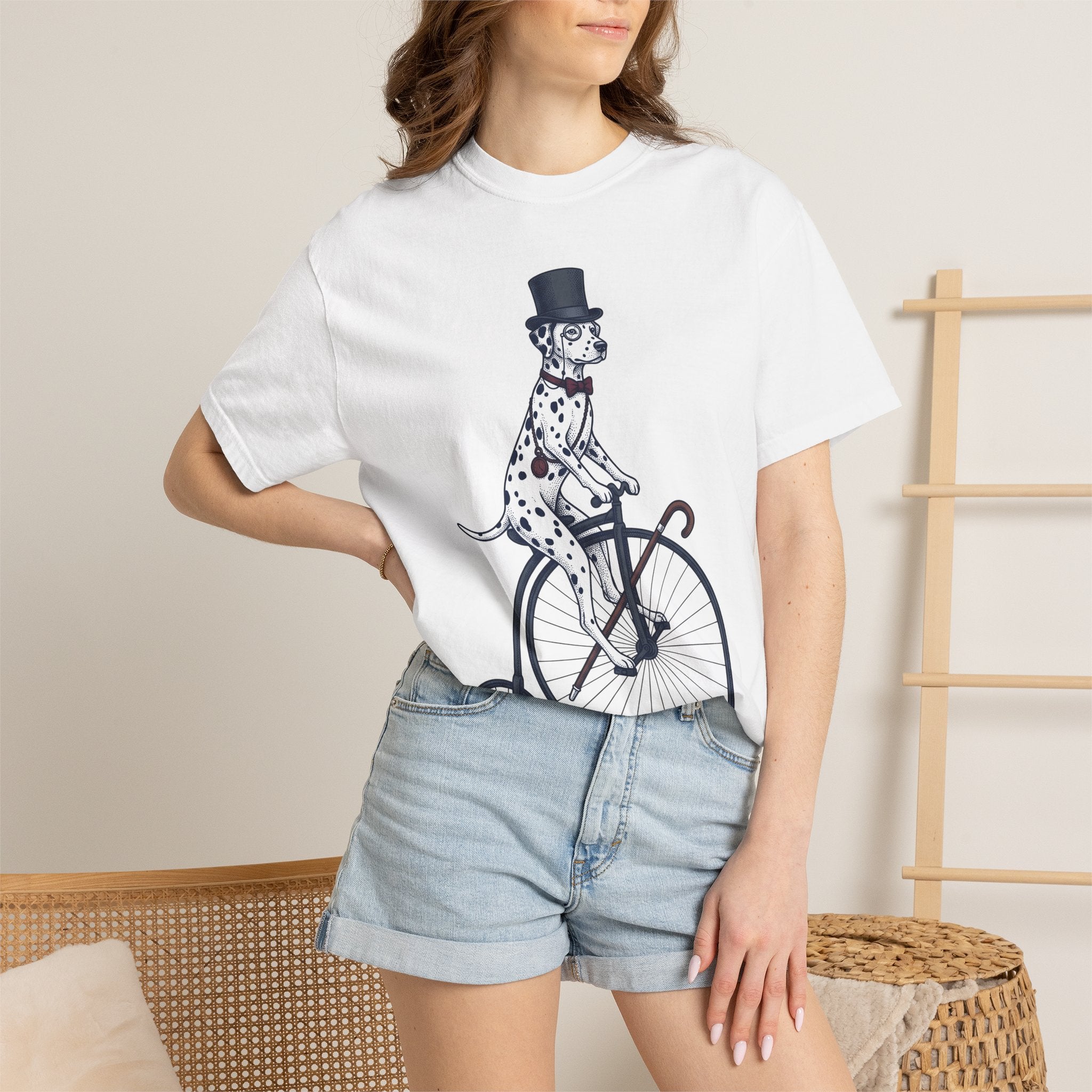 Dalmatian Bike Shirt Dog Cosplay Gift Women Retro Tee Dalmatian Bike T-Shirt Dog Fan Vintage Tshirt Cosplay Graphic Sketch Cylinder Hat