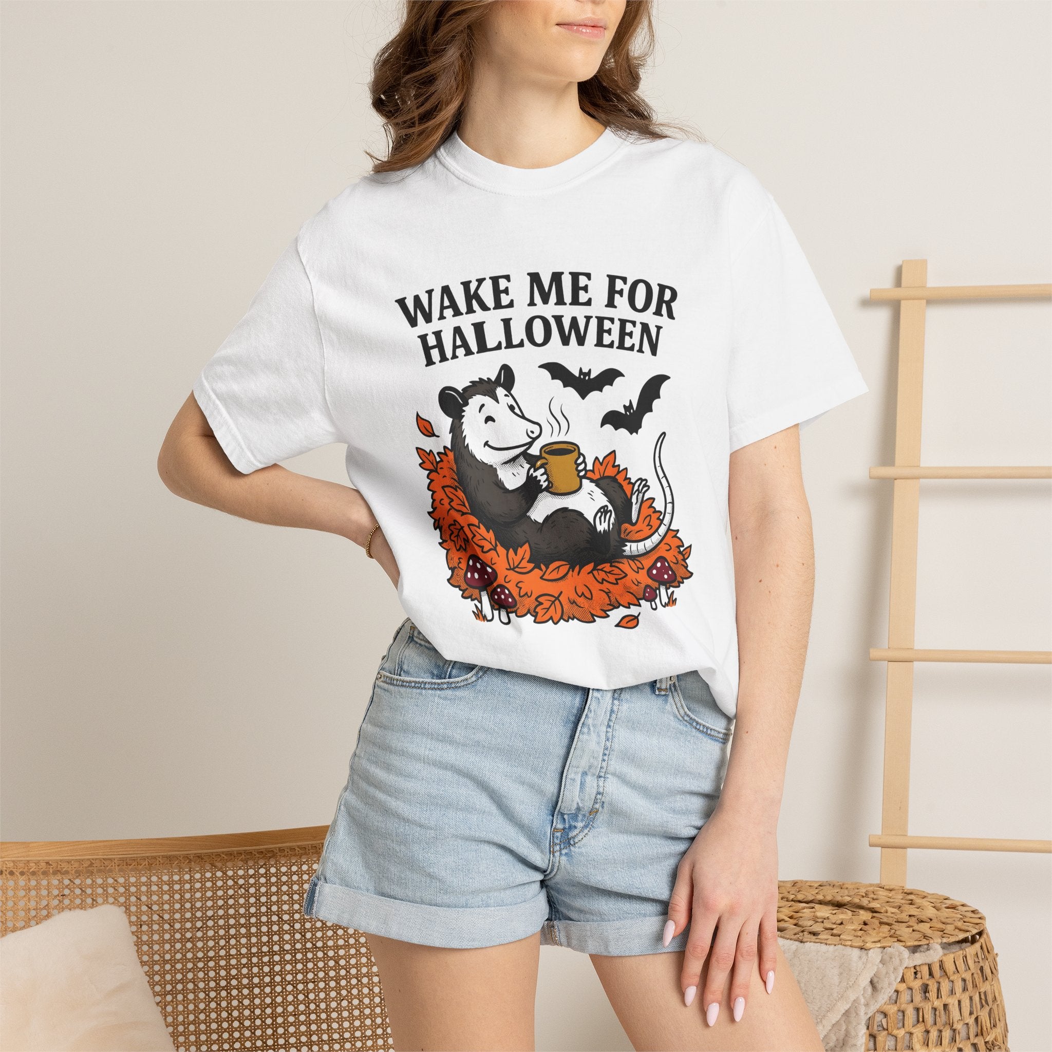 Opossum Coffee Shirt Halloween Wildlife Gift Women Comic Tee Coffee T-Shirt Horror Fan Cartoon Tshirt Wildlife Graphic Vintage Flying Bats