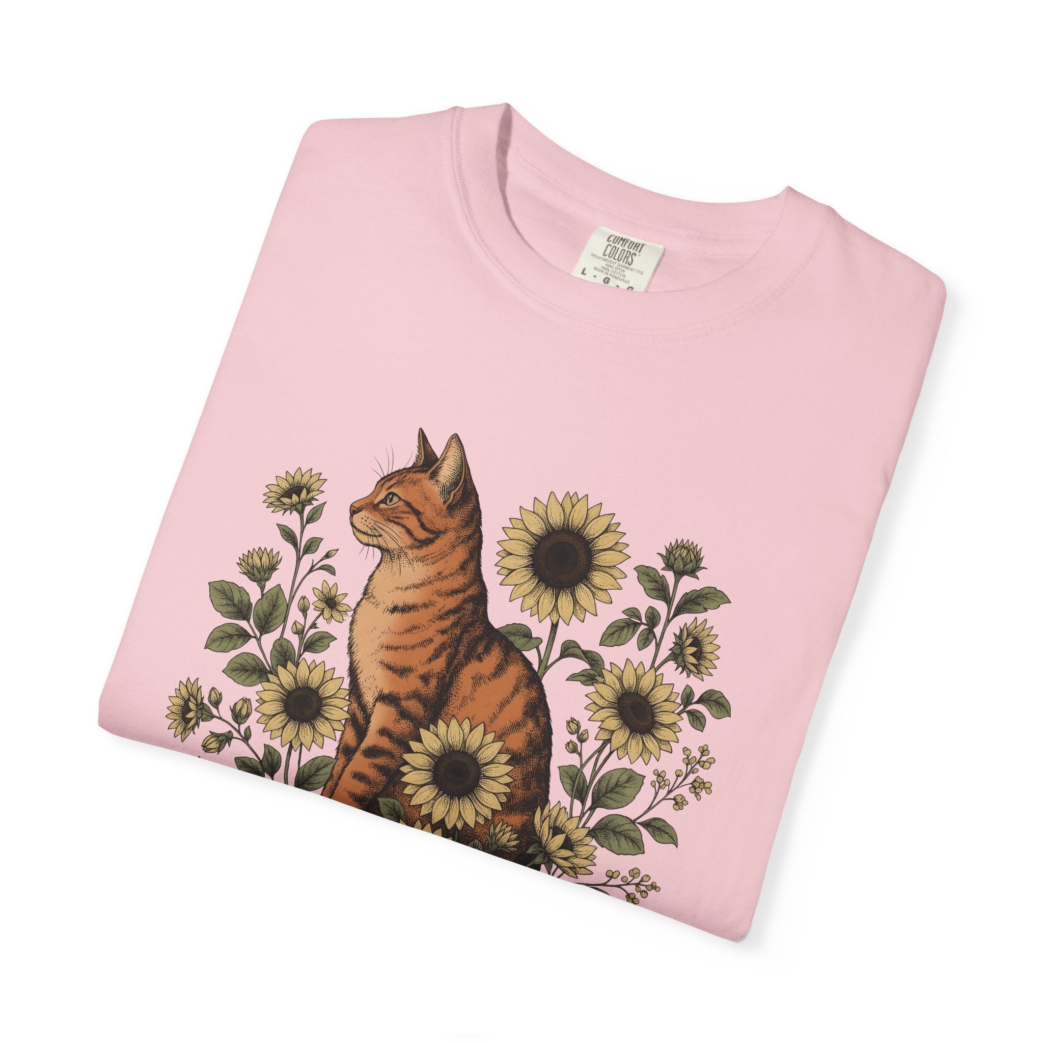 Tabby Cat Shirt Cat Floral Gift Women Botanical Tee Kitty T-Shirt Cat Fan Foliage Graphic Vintage Sunflower Tshirt