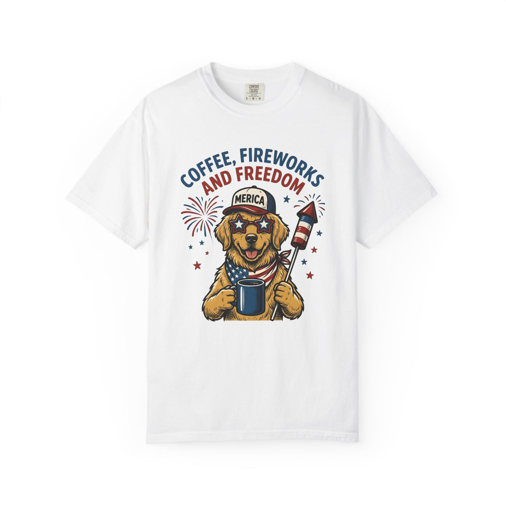 Golden Retriever Shirt 4th Of July Dog Gift Women Cartoon Tee Retriever T-Shirt Patriot Fan Comic Tshirt Dog Graphic Vintage Fireworks