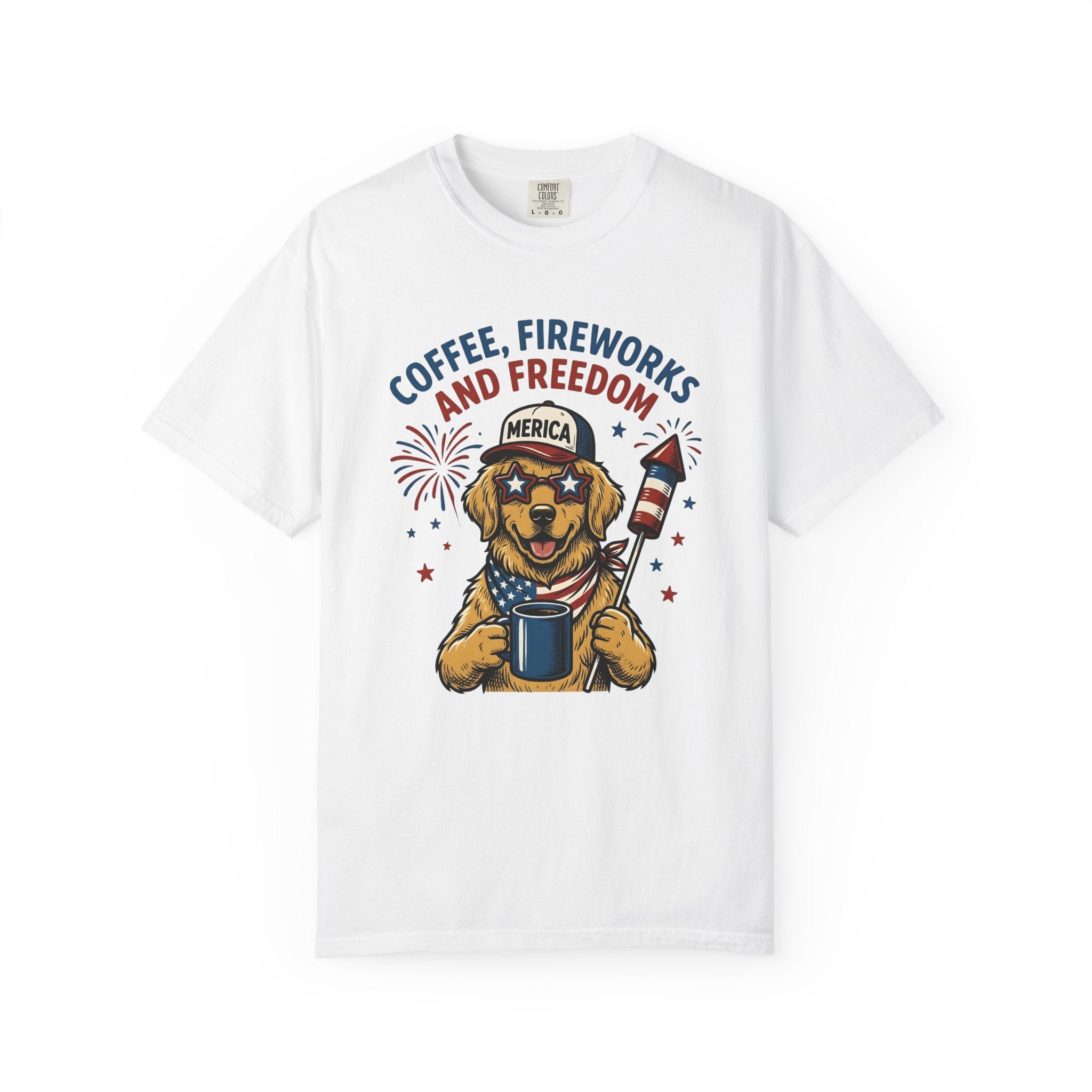 Golden Retriever Shirt 4th Of July Dog Gift Women Cartoon Tee Retriever T-Shirt Patriot Fan Comic Tshirt Dog Graphic Vintage Fireworks