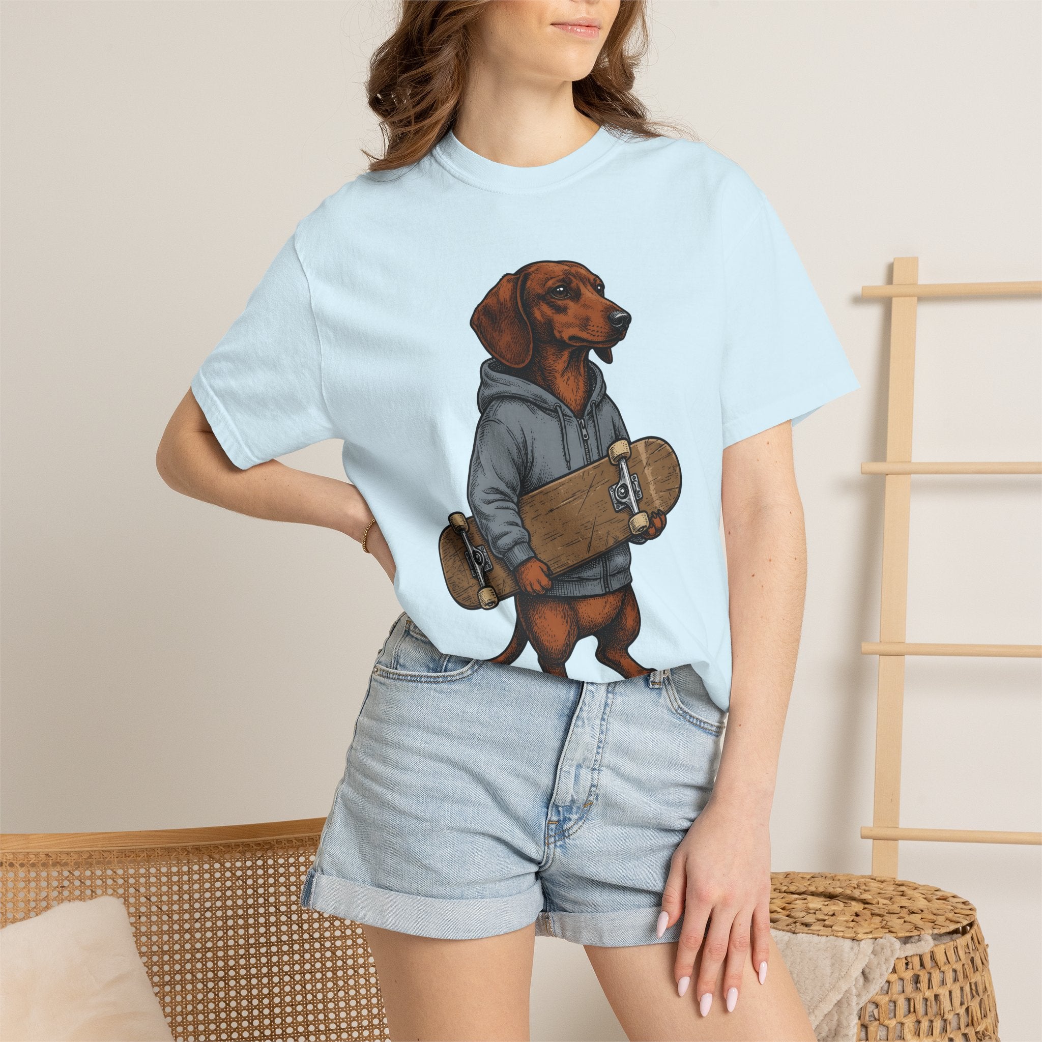 Dachshund Skateboard Shirt Dog Cruiser Gift Women Animated Tee Wiener Dog T-Shirt Dog Fan Cartoon Tshirt Cruiser Graphic Old School Pullover