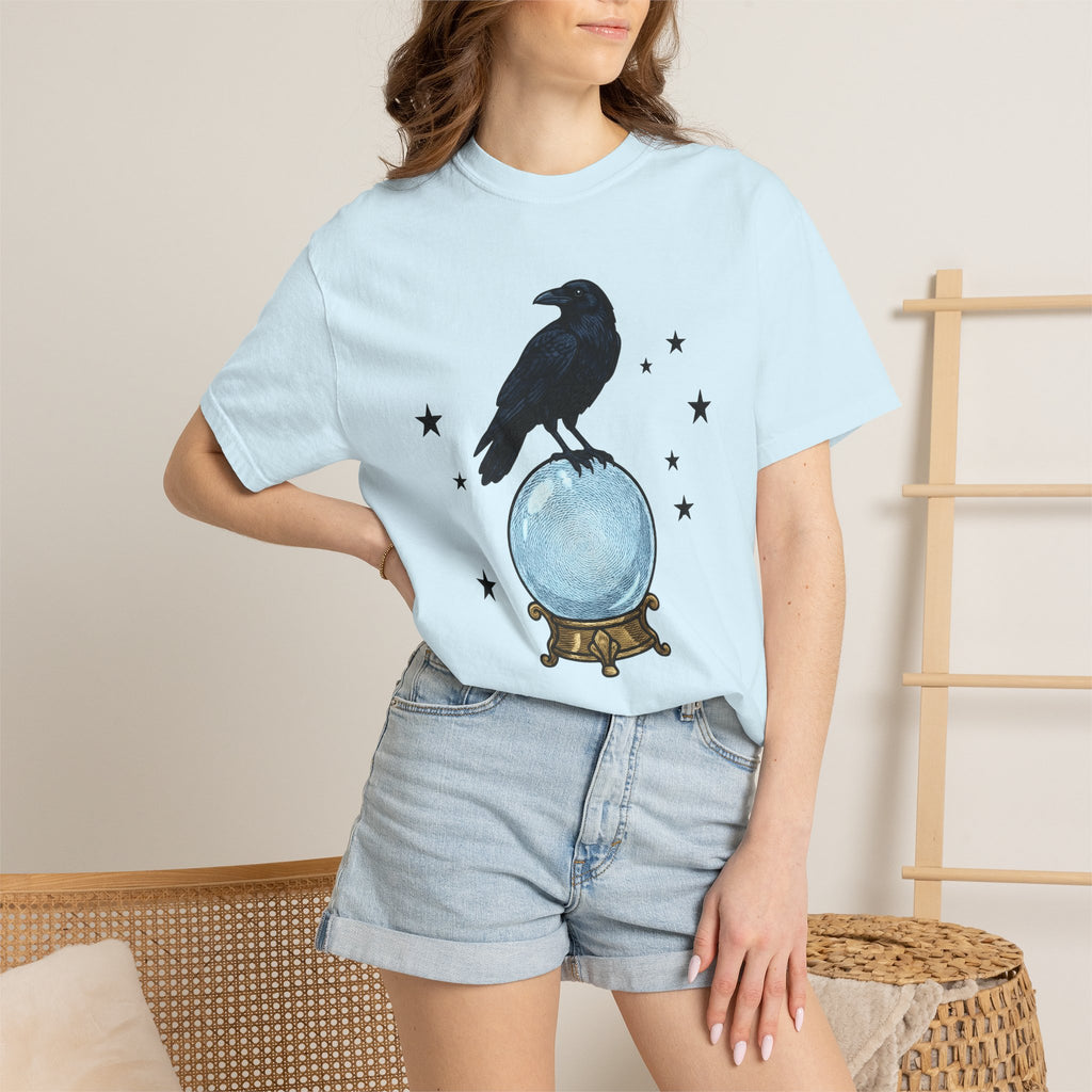 Crow Magic Sphere Shirt Occult Dark Art Gift Women Retro Tee Crystal Ball T-Shirt Witch Fan Vintage Tshirt Gothic Graphic Sketch Sparkles