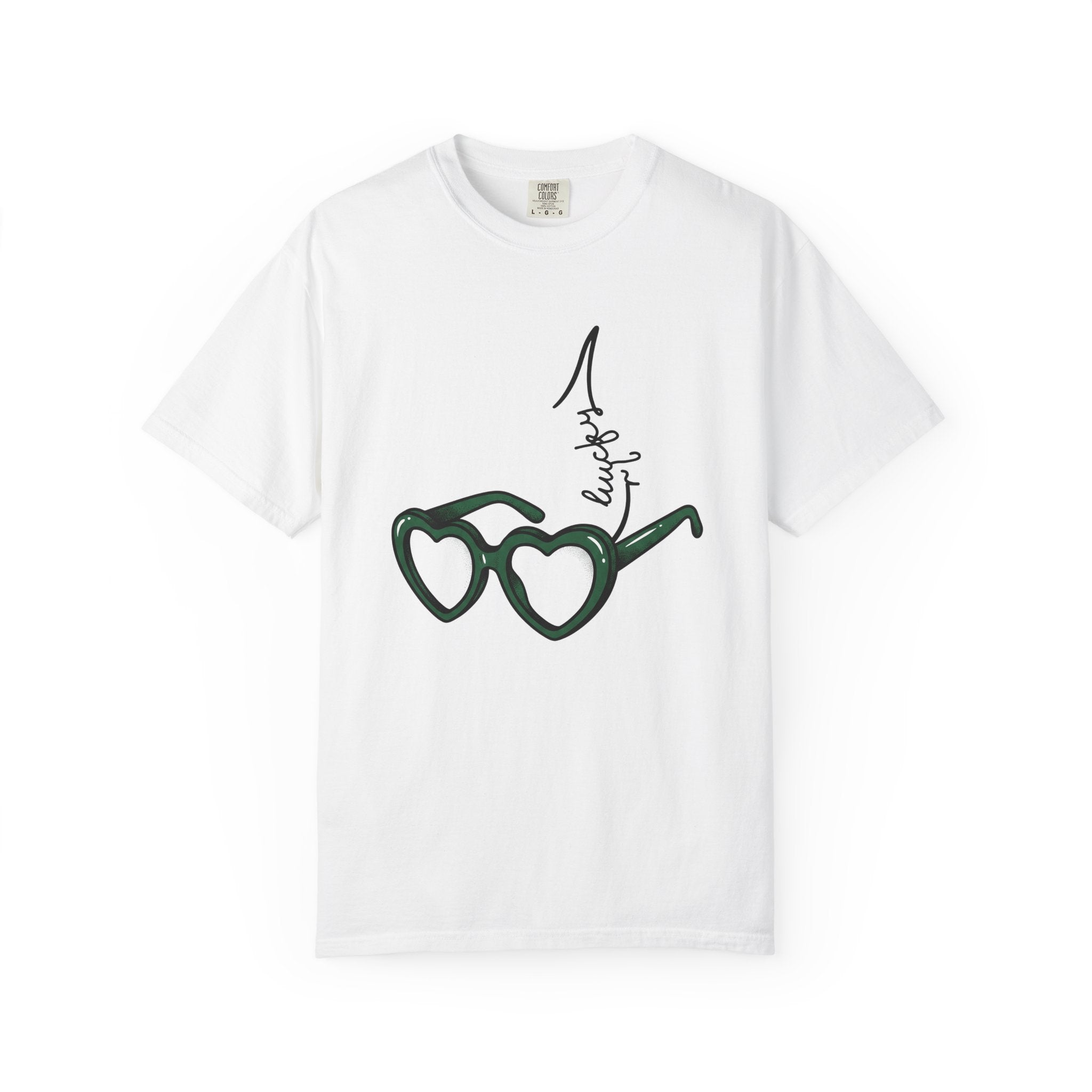 Heart Sunglasses Shirt St Patrick's Day Holiday Gift Women Doodle Tee Shades T-Shirt Shamrock Fan Illustrated Tshirt Celebration Graphic