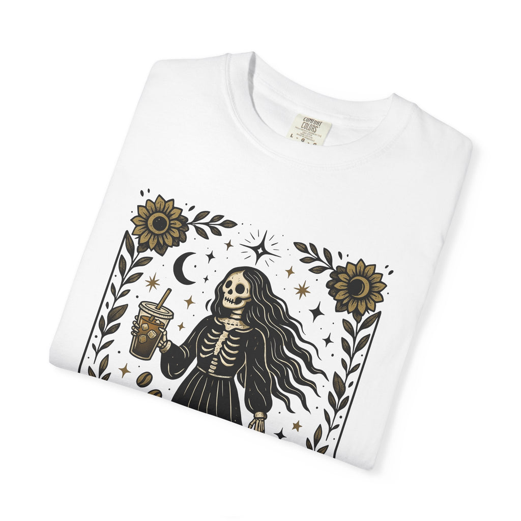 Skeleton Coffee Shirt Coffee Gothic Gift Women Boho Tee Coffee T-Shirt Coffee Fan Bohemian Tshirt Dark Graphic Vintage Sunflower Tshirt