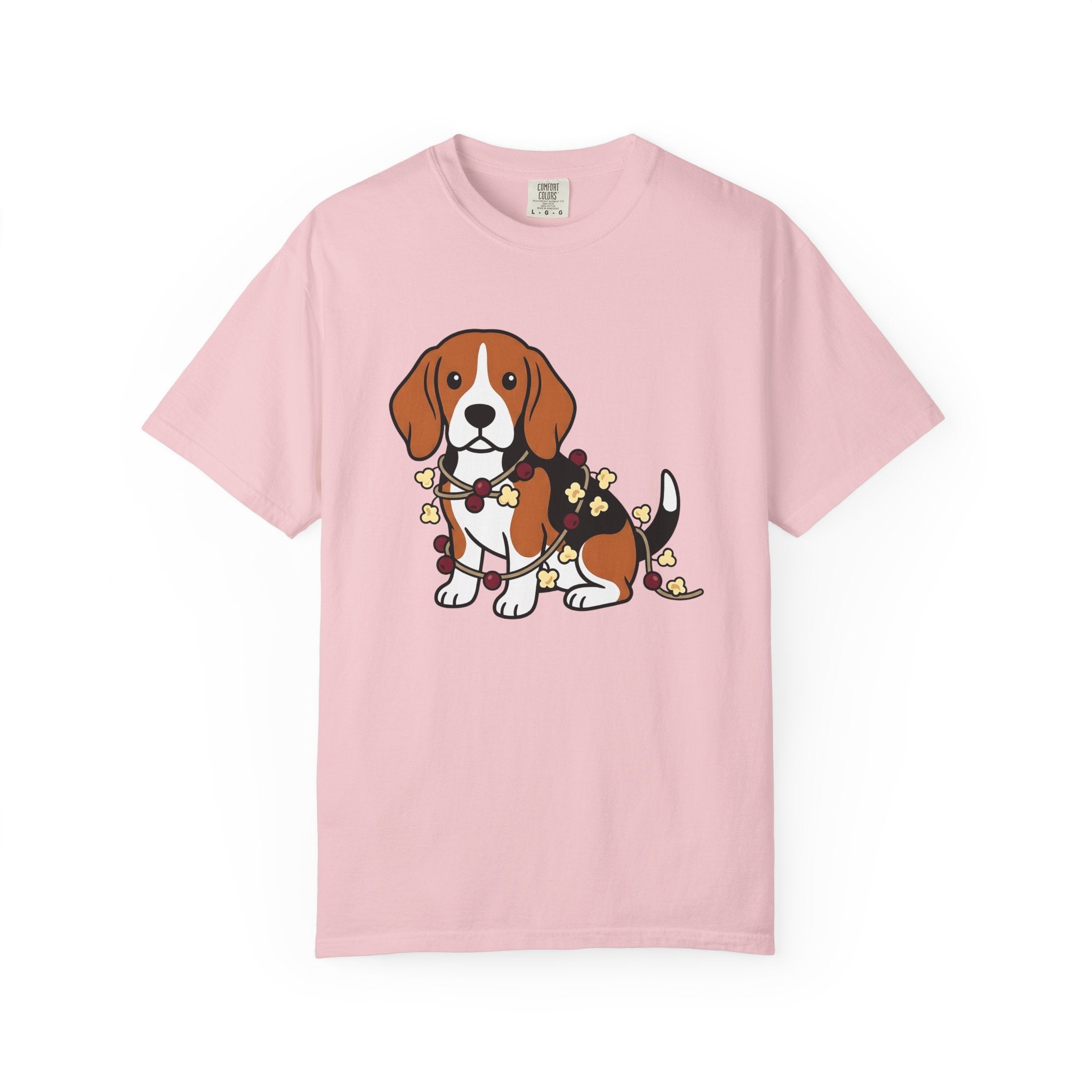 Beagle Hound Shirt Dog Holiday Decor Gift Women Animated Tee Hound Dog T-Shirt Dog Fan Cartoon Tshirt Christmas Graphic Clean Popcorn Chain