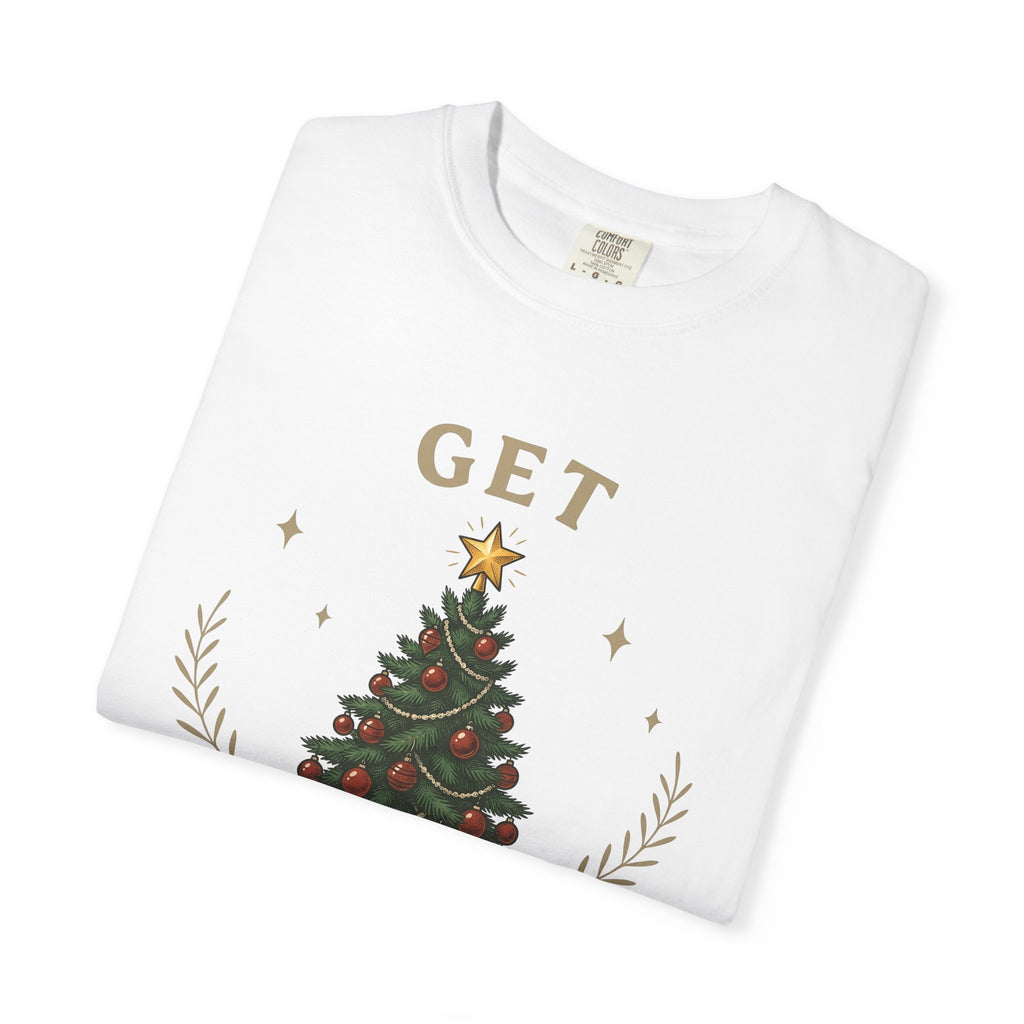 Christmas Tree Shirt Christmas Holiday Gift Women Vintage Tee Fir Tree T-Shirt Christmas Fan Xmas Tshirt Seasonal Graphic Hand Drawn Gold