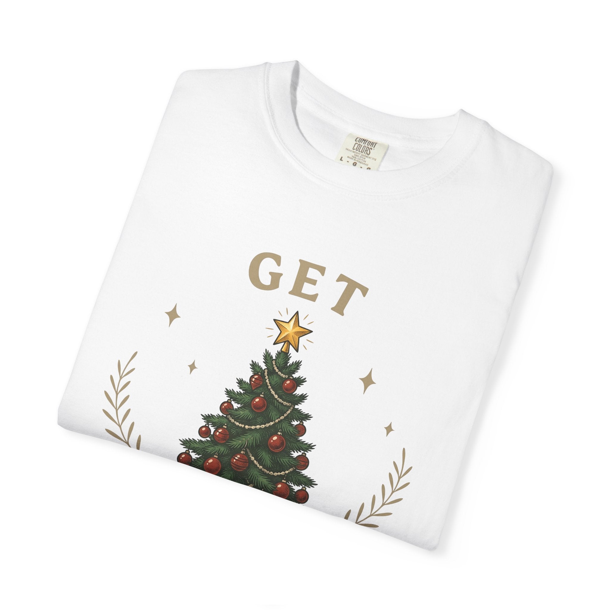 Christmas Tree Shirt Christmas Holiday Gift Women Vintage Tee Fir Tree T-Shirt Christmas Fan Xmas Tshirt Seasonal Graphic Hand Drawn Gold