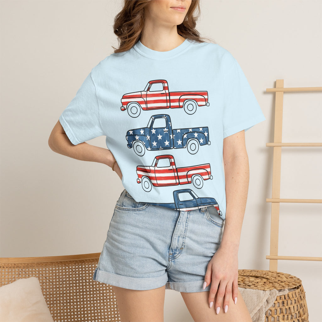 Retro Truck Shirt 4th Of July Automobile Gift Women Vintage Patriotic Tee Lorry T-Shirt Independence Day Enthusiast Classic Tshirt Car