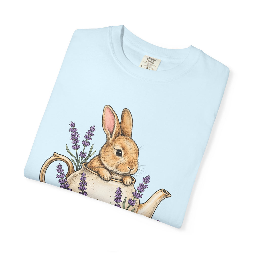 Bunny Kettle Shirt Animals & Flowers Rustic Gift Women Flower Tee Tea Kettle T-Shirt Floral Fan Botanical Tshirt Country Graphic Hand Drawn
