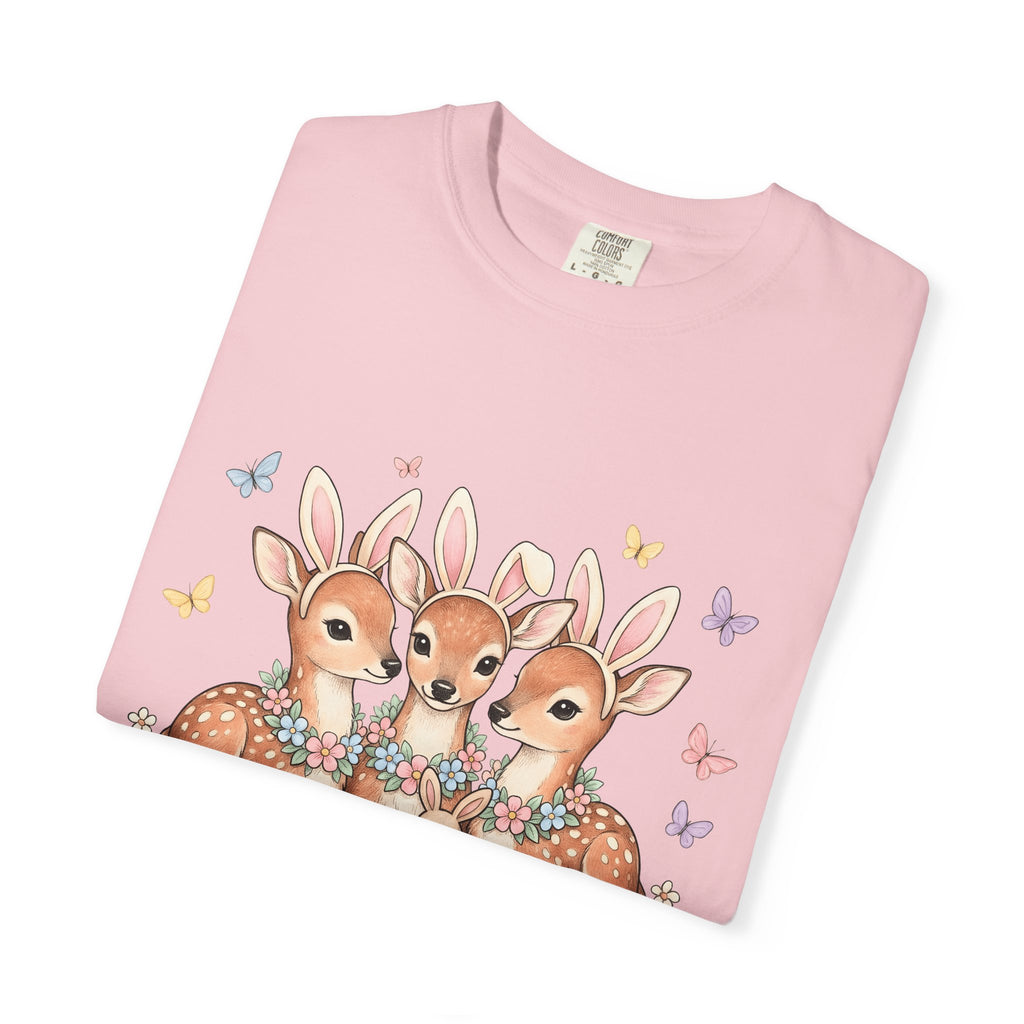 Deer Trio Shirt Easter Animal Gift Women Cute Tee Fawns T-Shirt Easter Fan Cartoon Tshirt Creature Graphic Hand Drawn Bunny Tshirt