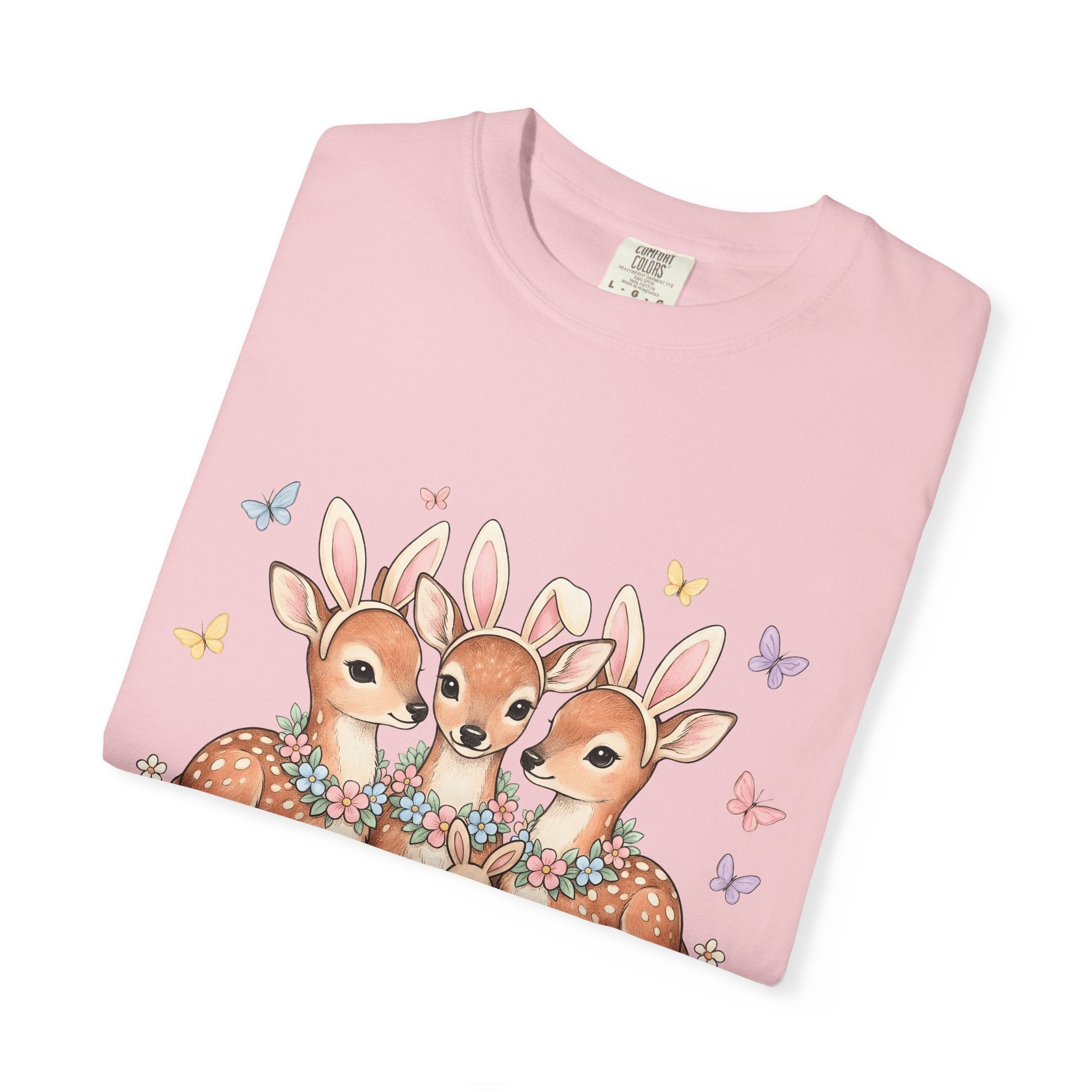 Deer Trio Shirt Easter Animal Gift Women Cute Tee Fawns T-Shirt Easter Fan Cartoon Tshirt Creature Graphic Hand Drawn Bunny Tshirt