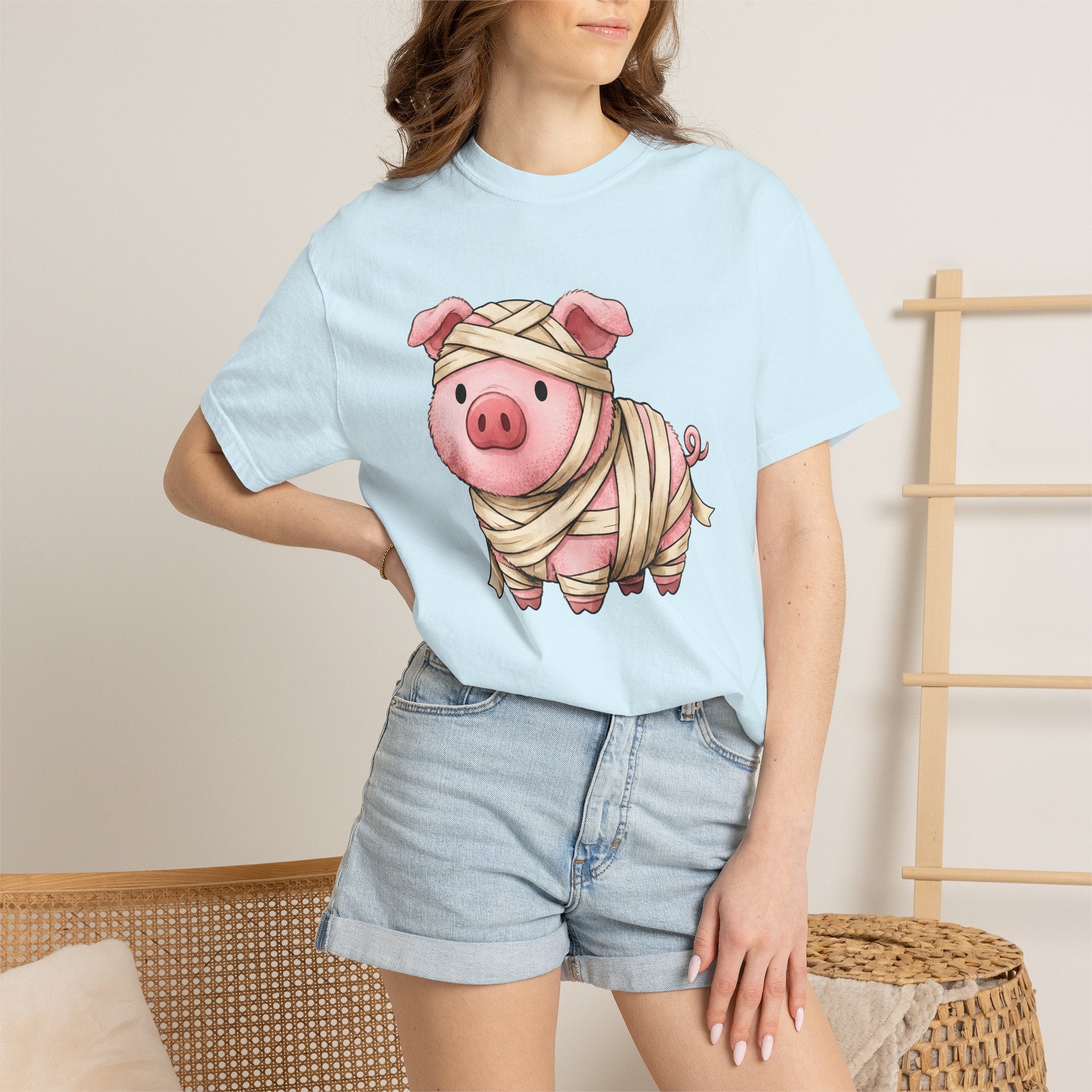 Pig Mummy Shirt Animals Holiday Gift Women Kawaii Tee Swine T-Shirt Creature Fan Hog Tshirt Celebration Graphic Animated Strips Tshirt