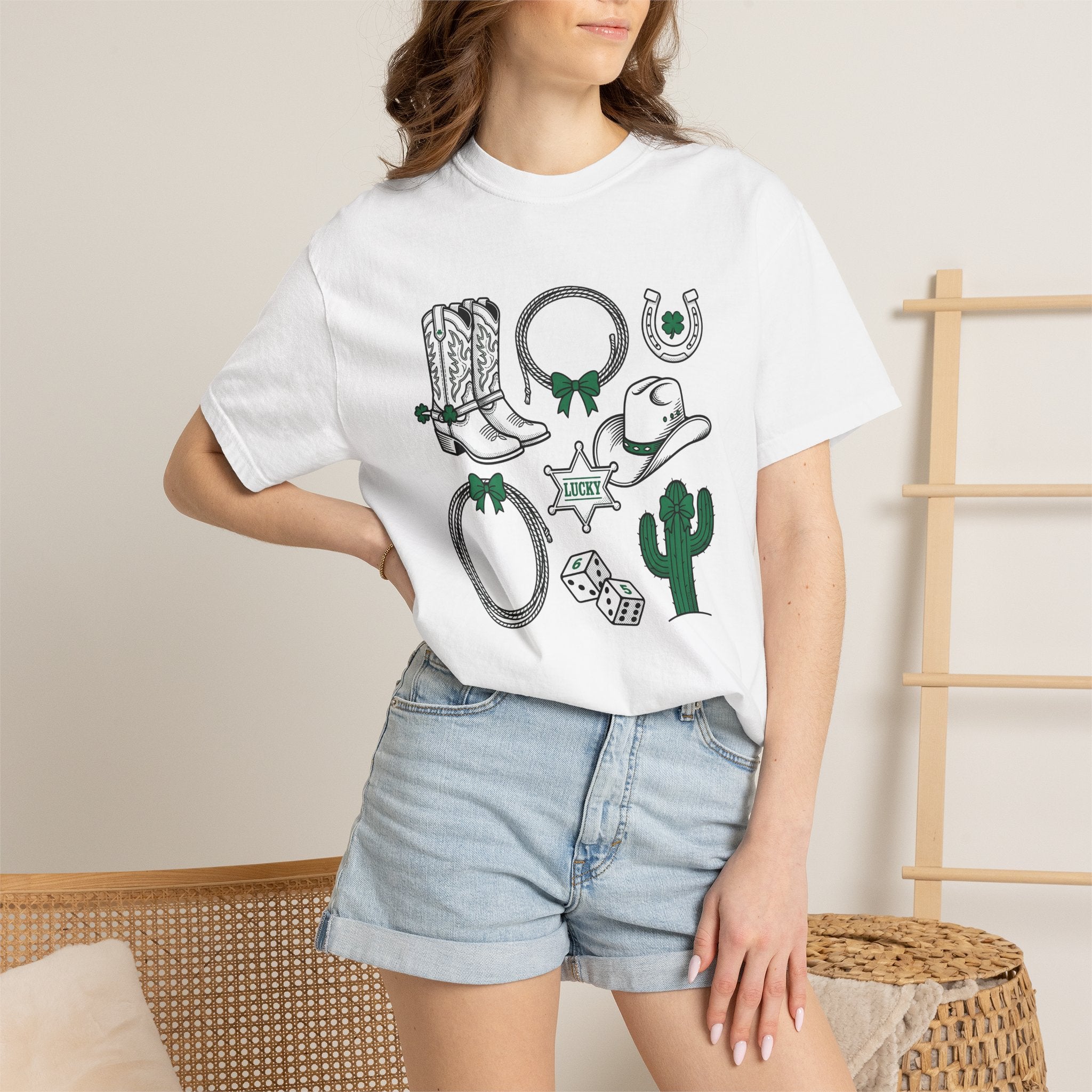 Cowboy Country Symbols Shirt St Patricks Day Rodeo Gift Women Retro Tee Western T-Shirt Shamrock Fan Vintage Tshirt Rodeo Graphic Sketch
