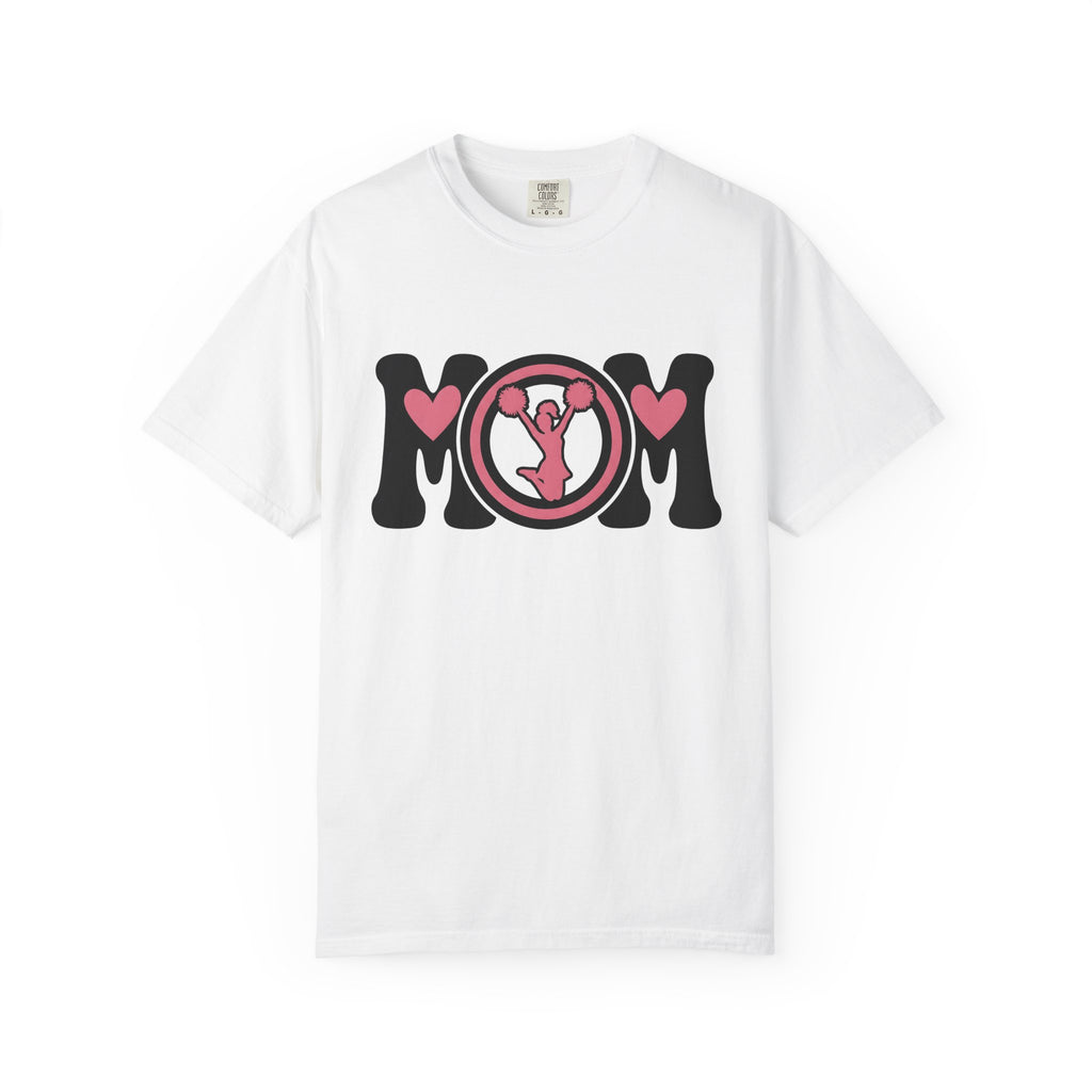 Cheerleader Mom Shirt Moms Sports Gift Women Bold Graphic Tee Cheer Mom T-Shirt Mother Fan Graphic Design Athlete Retro Heart Tshirt