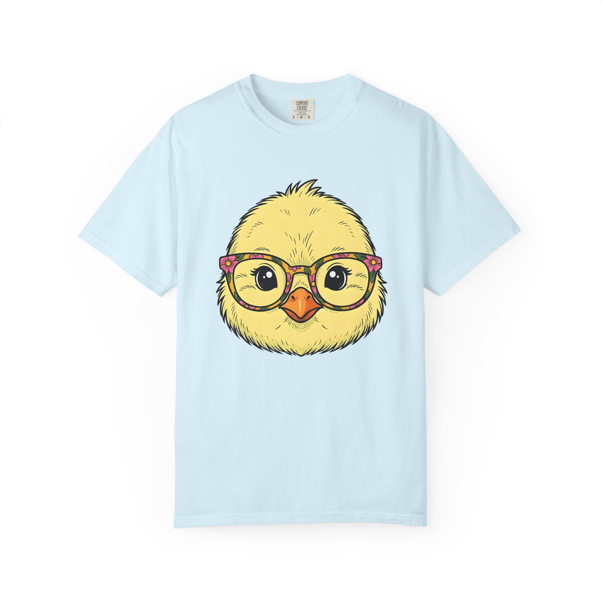Chick Face Shirt Easter Animal Gift Women Cartoon Tee Girl T-Shirt Easter Fan Chick Graphic Hand Drawn Floral Glasses Tshirt