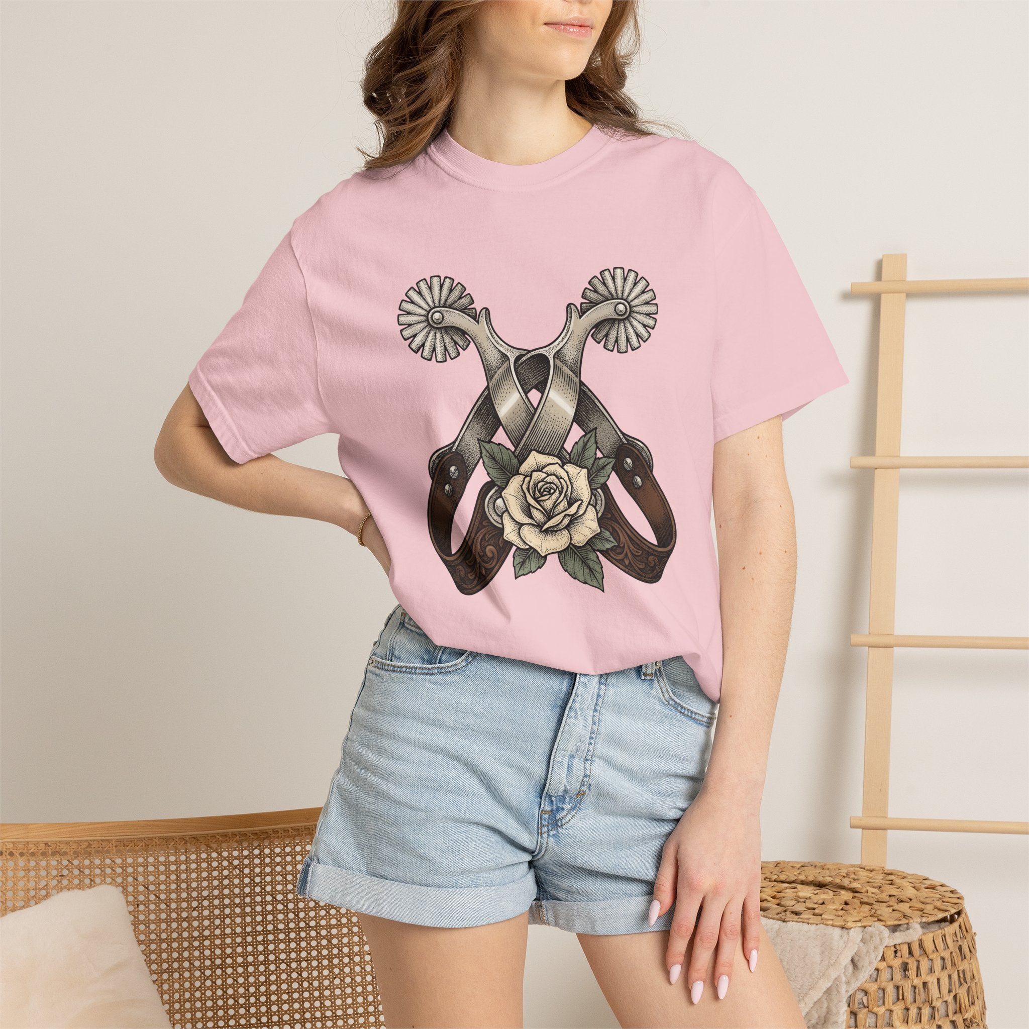 Crossed Spurs Shirt Cowgirl Country Gift Women Neo Traditional Tee Spurs T-Shirt Cowboy Fan Rodeo Tshirt Country Graphic Hand Drawn Rose