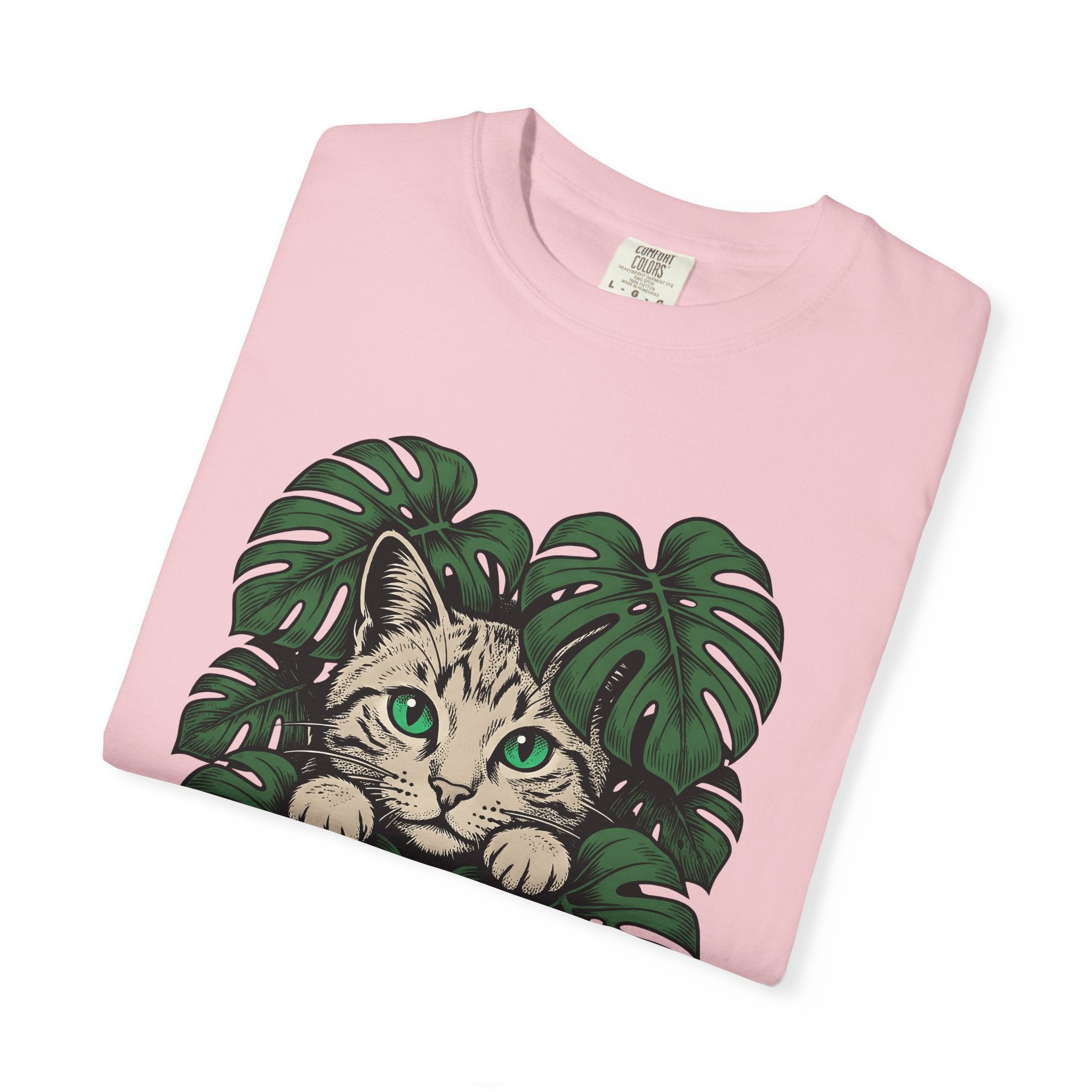Tabby Cat Shirt Cat Nature Gift Women Botanical Tee Kitten T-Shirt Cat Fan Feline Tshirt Environmental Graphic Vintage Monstera Leaves