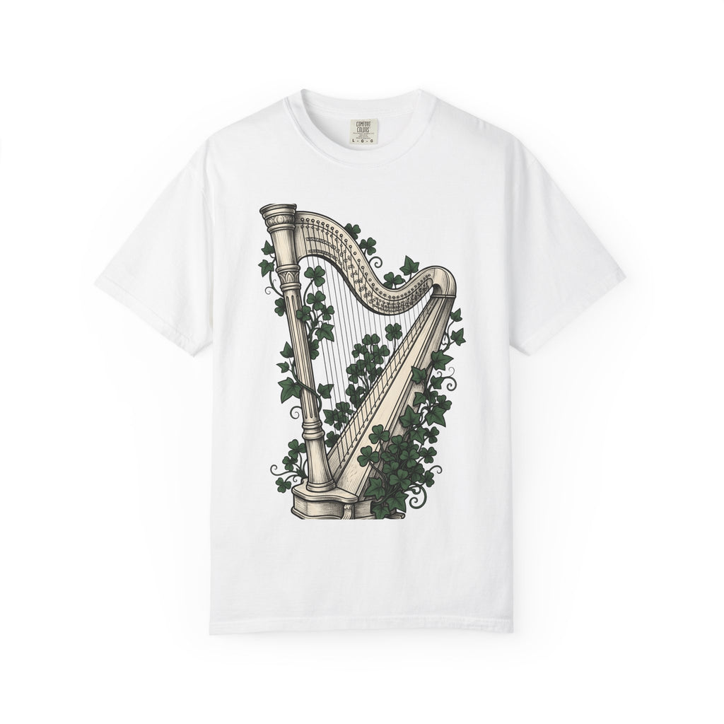 Harp Shamrock Shirt St Patrick's Day Emerald Isle Gift Women Hand Drawn Tee Shamrock T-Shirt St Patty's Fan Celtic Tshirt Ireland Graphic