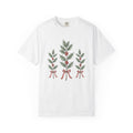 Festive Greenery Shirt Christmas Event Gift Women Leaf Art Tee Foliage T-Shirt Xmas Fan Holiday Graphic Tshirt Painted Holiday Ribbon Tshirt