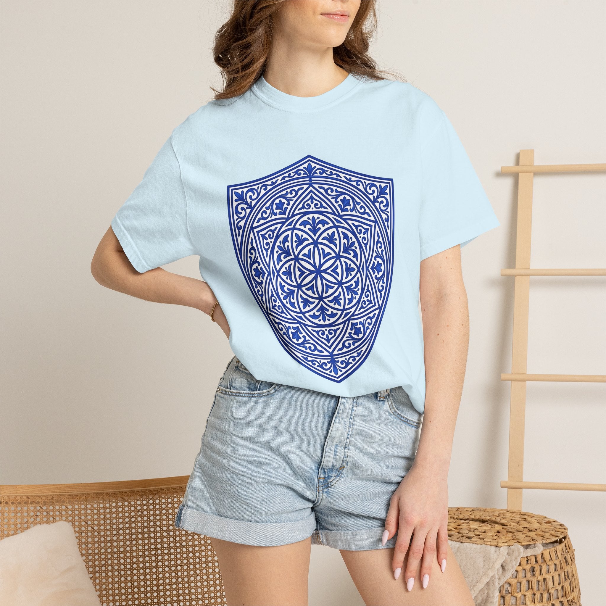 Mandala Shield Shirt Boho Chic Pattern Gift Women Boho Tee Mandala T-Shirt Bohemian Enthusiast Hippie Tshirt Design Graphic Geometric Floral