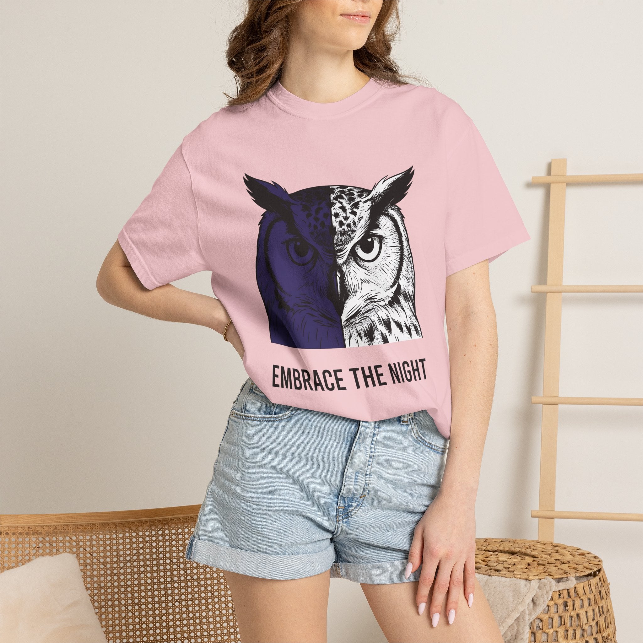 Owl Portrait Shirt Animals Environment Gift Women Minimalist Tee Owl T-Shirt Wildlife Fan Simple Tshirt Eco Graphic Hand Drawn Dark Sky