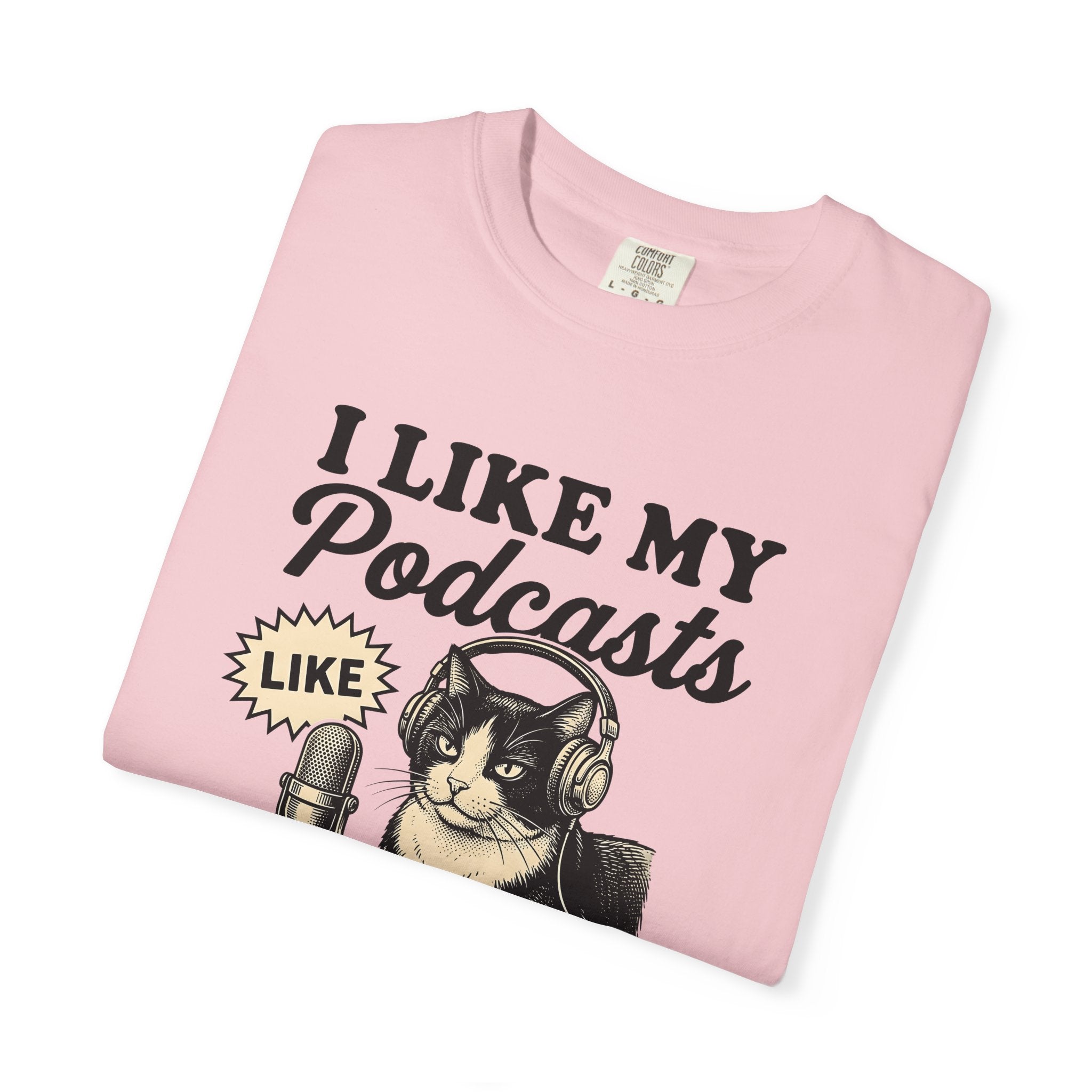 Cat Headphones Shirt Cat Podcast Gift Women Vintage Tee Feline Headset T-Shirt Cat Fan Retro Tshirt Audio Show Graphic Hand Drawn Microphone