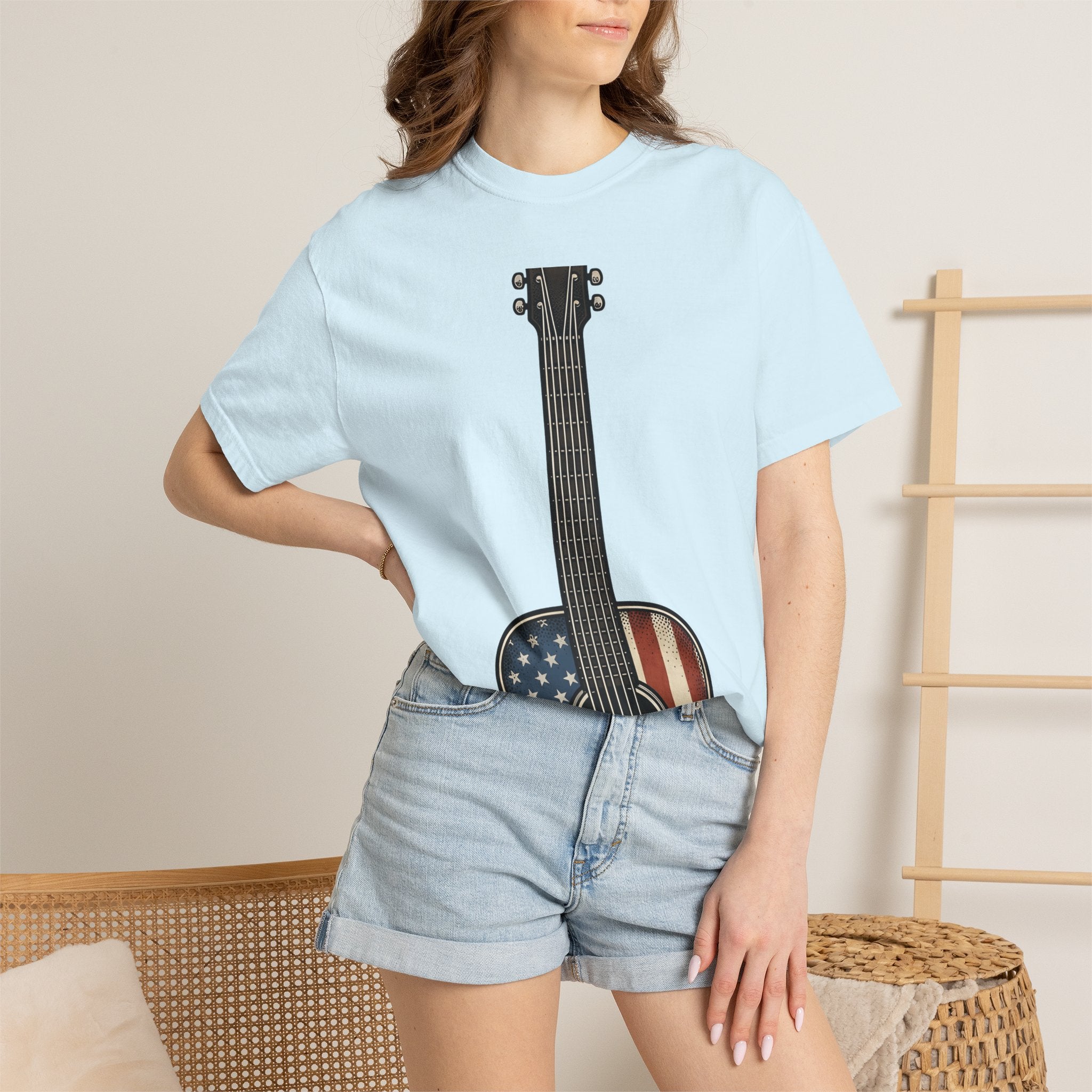 Usa Flag Guitar Shirt America Instruments Gift Women Vintage Tee Guitar T-Shirt American Fan Vintage Style Tshirt Musical Instrument Graphic