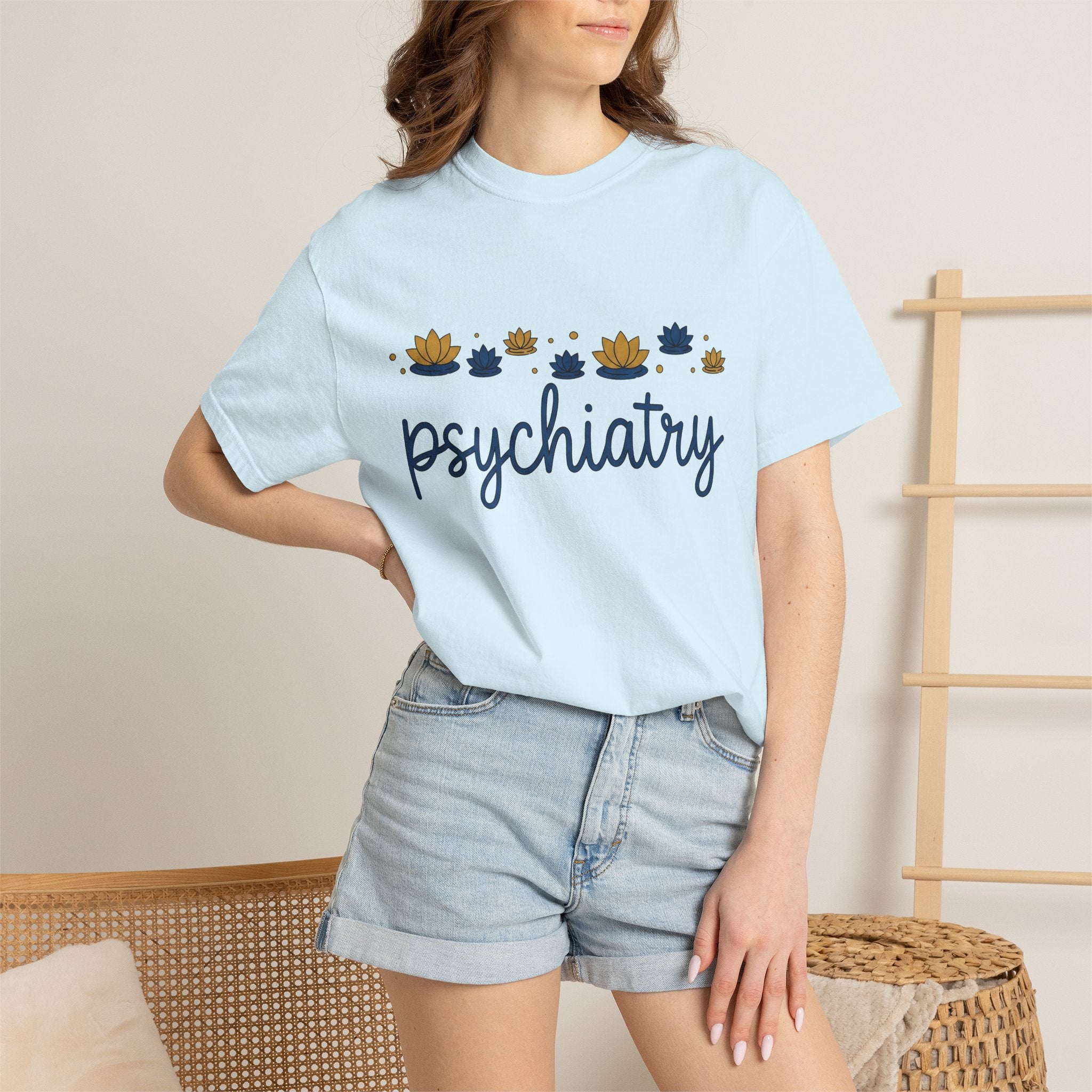 Lotus Blossom Design Shirt Psychiatry Meditation Gift Women Contemporary Tee Waterlily T-Shirt Mental Health Enthusiast Modern Tshirt