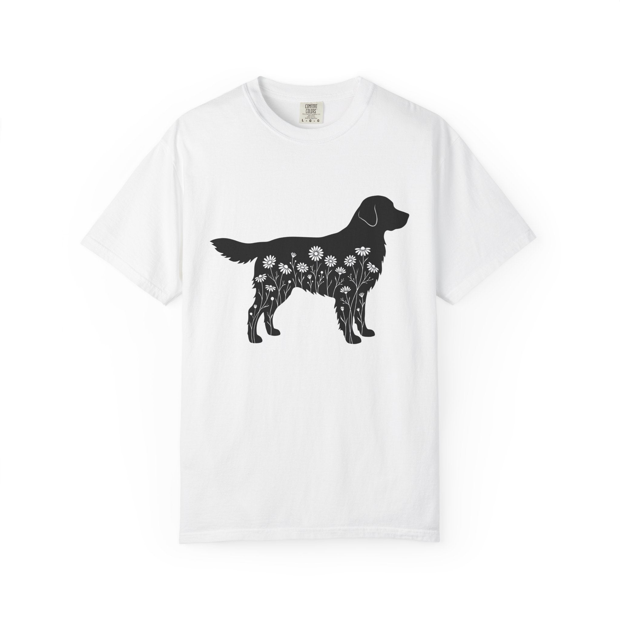 Dog Outline Shirt Dog Flower Gift Women Floral Tee Puppy T-Shirt Dog Fan Botanical Tshirt Floral Graphic Simple Meadow Blooms Tshirt