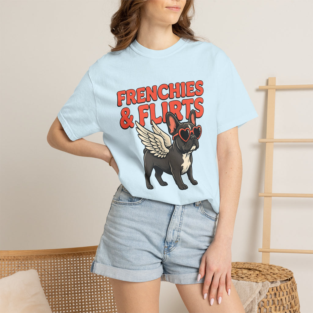 Frenchie Puppy Shirt Valentine's Day Pet Gift Women Sketch Tee French Bulldog T-Shirt Valentine Fan Hand Drawn Tshirt Animal Graphic Line