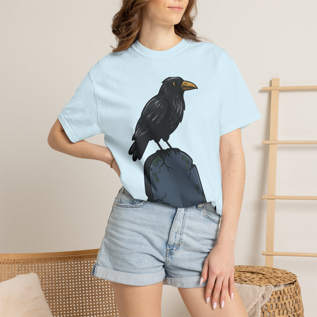 Raven Gravestone Shirt Halloween Horror Gift Women Sketch Tee Tombstone T-Shirt Spooky Fan Crypt Illustration Drawing Hand Drawn Burial