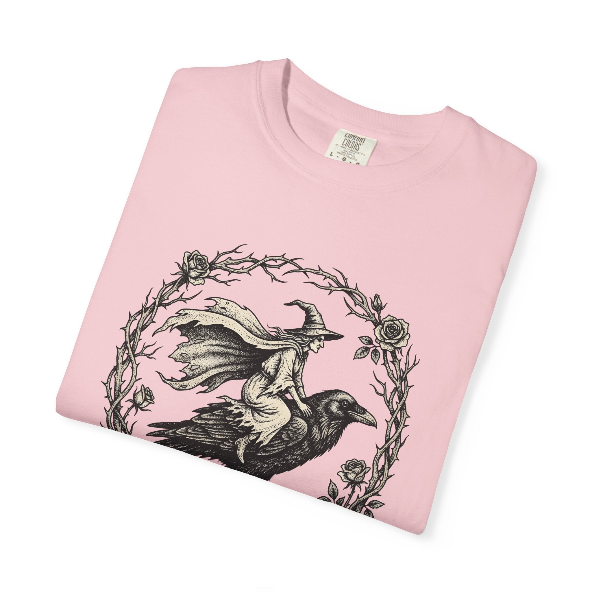 Sorceress Raven Shirt Witchcraft Fall Gift Women Creepy Tee Witch T-Shirt Pagan Enthusiast Spooky Tshirt Autumn Graphic Aged Bloom Tshirt