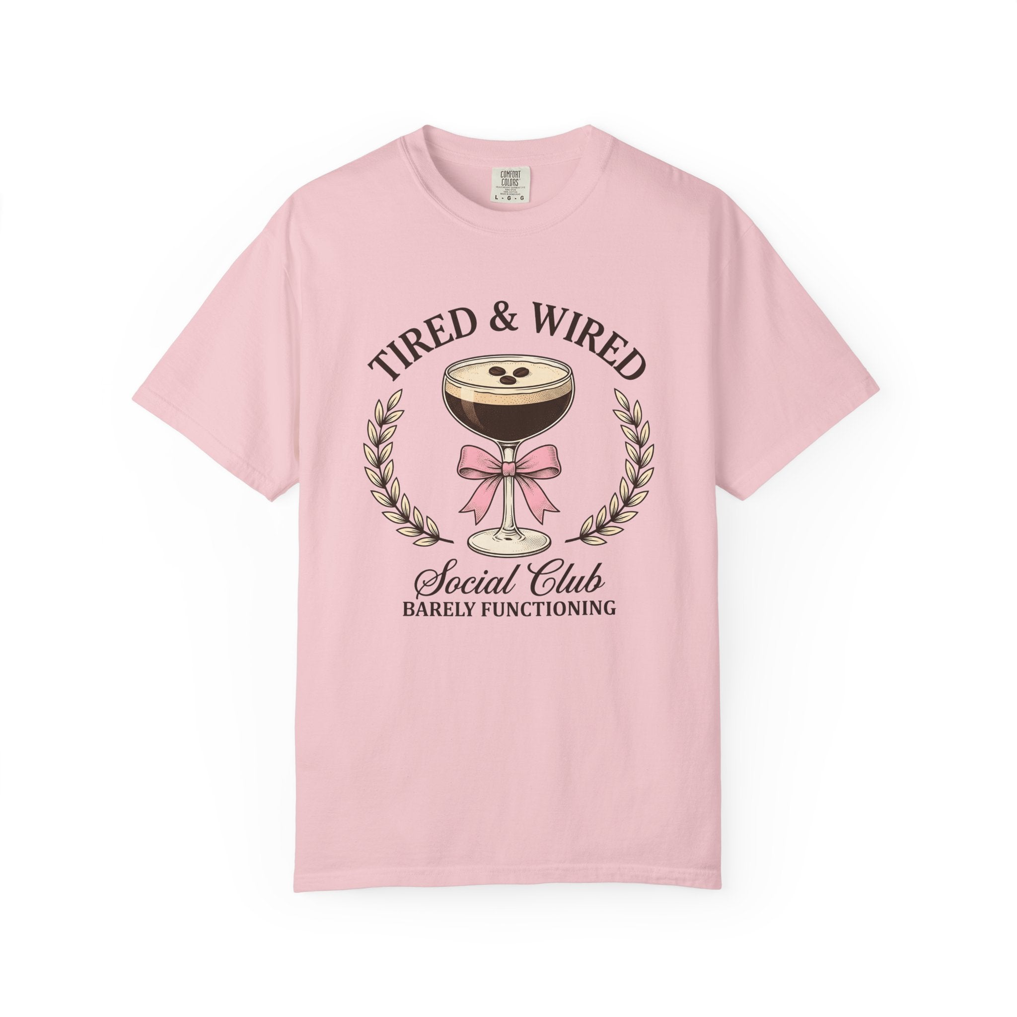 Coffee Cocktail Shirt Coffee Humor Gift Women Vintage Tee Coffee Drink T-Shirt Coffee Fan Retro Tshirt Funny Graphic Hand Drawn Pink Bow