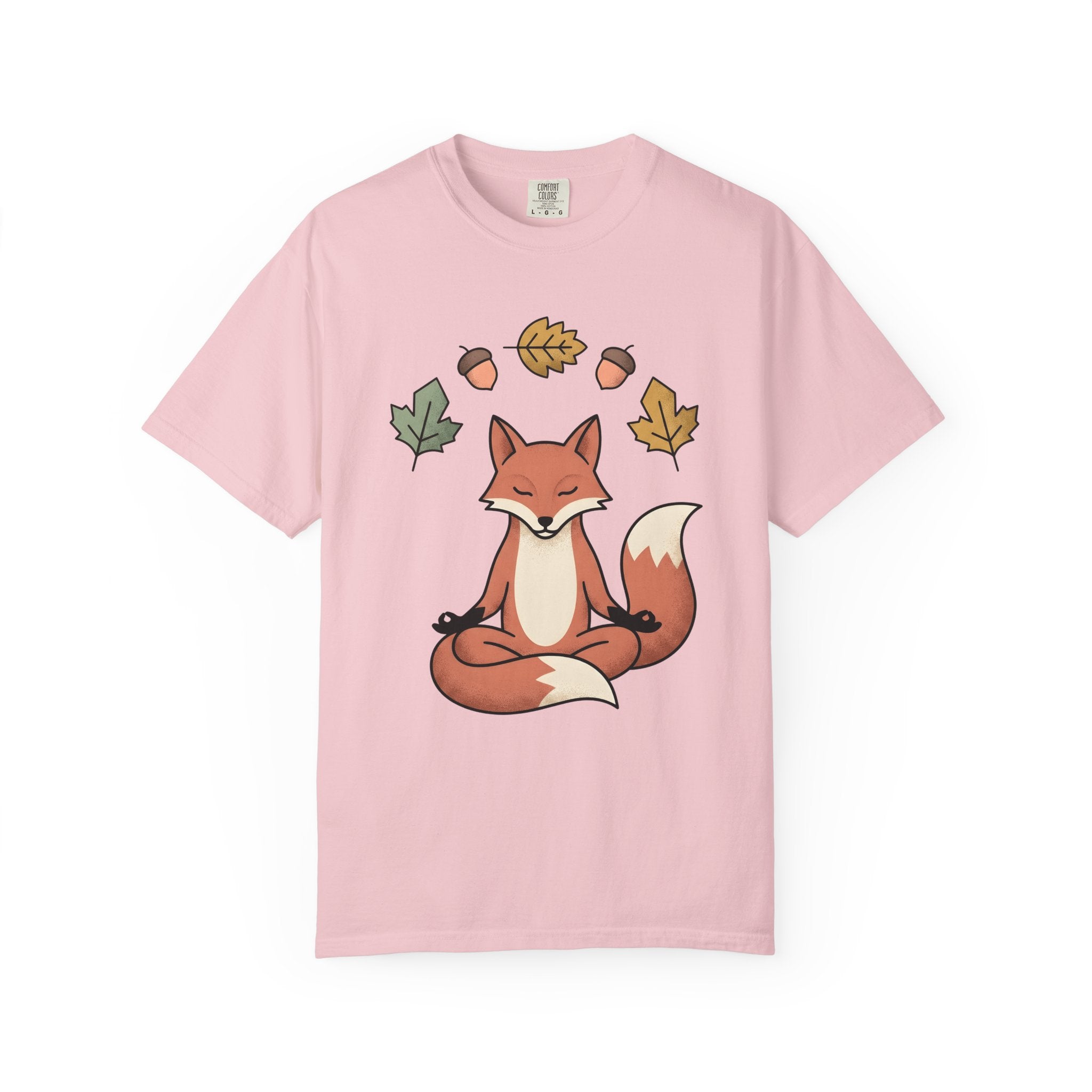 Calm Fox Shirt Yoga Enthusiast Pets Gift Women Cartoon Tee Fox T-Shirt Yogi Fan Comic Tshirt Animal Graphic Line Art Orange Leaves Tshirt