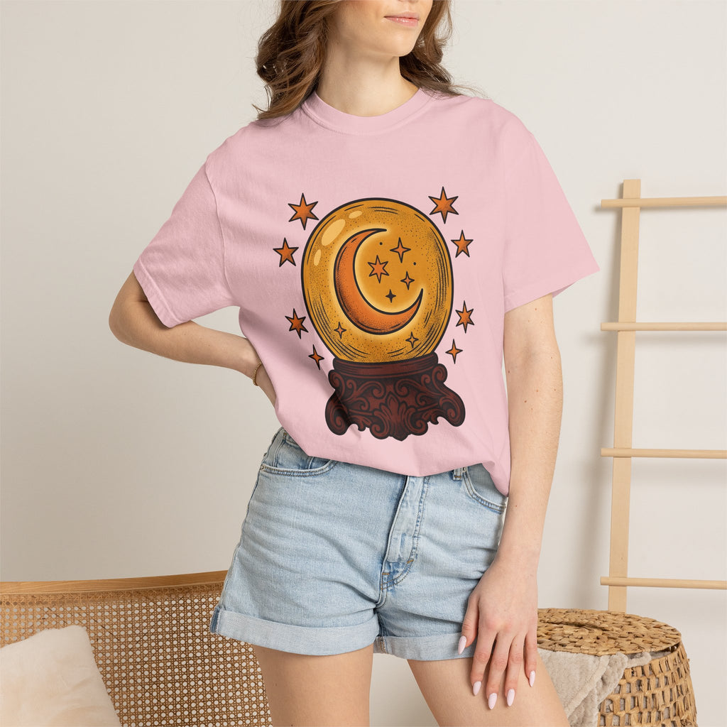 Crystal Ball Shirt Boho Chic Celestial Gift Women Mystical Tee Oracle T-Shirt Bohemian Enthusiast Magical Tshirt Galaxy Graphic Vintage Moon