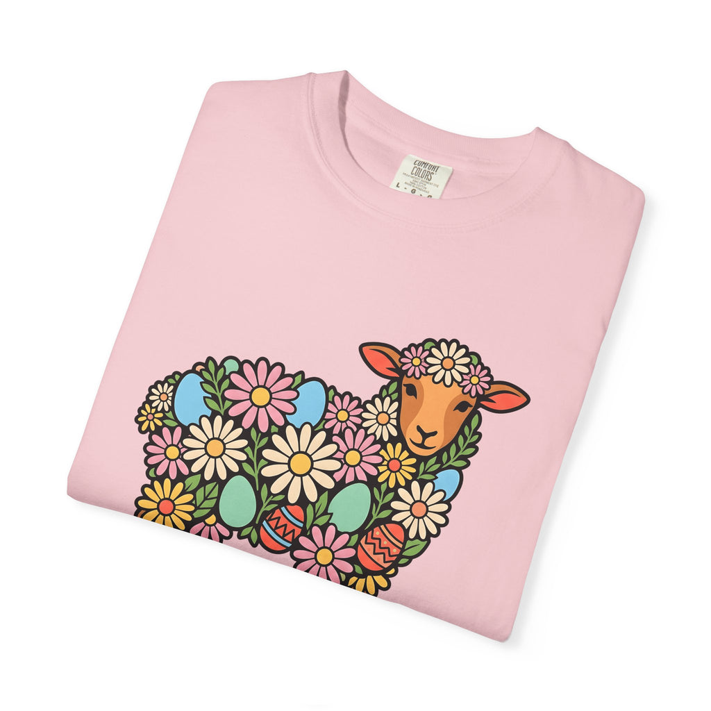 Lamb Floral Shirt Easter Spring Gift Women Boho Tee Sheep T-Shirt Easter Fan Hippie Tshirt Floral Graphic Folk Art Easter Eggs Tshirt