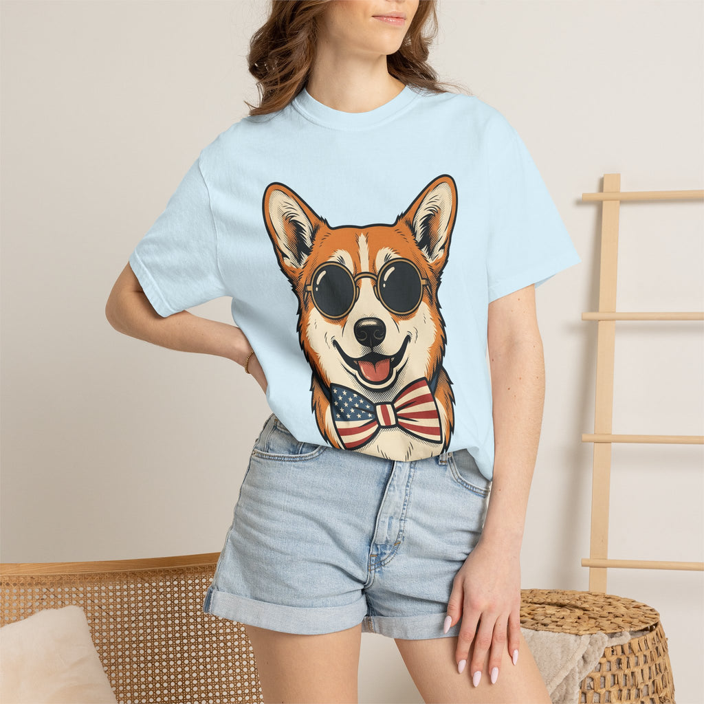 Corgi Puppy Shirt Dog Independence Gift Women Comic Tee Puppy T-Shirt Dog Fan Cartoon Tshirt Freedom Graphic Retro Shades Tshirt