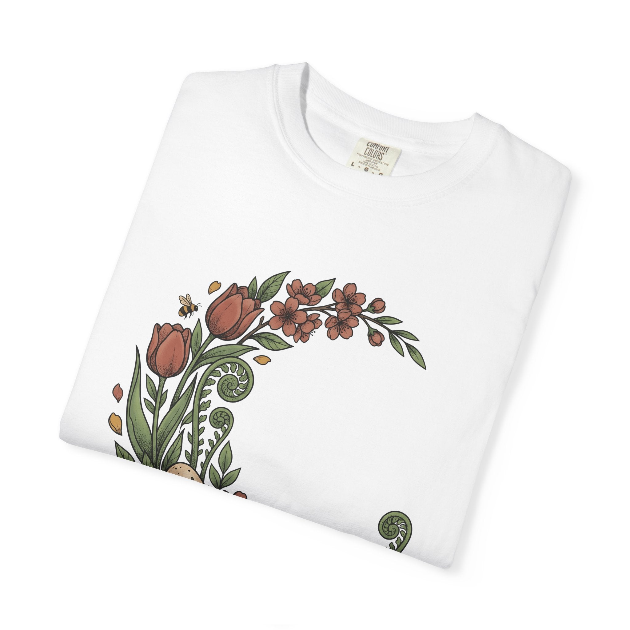 Bloom Egg Shirt Spring Festivity Gift Women Natural Tee Easter Egg T-Shirt Springtime Fan Organic Tshirt Celebration Graphic Sketch Insect