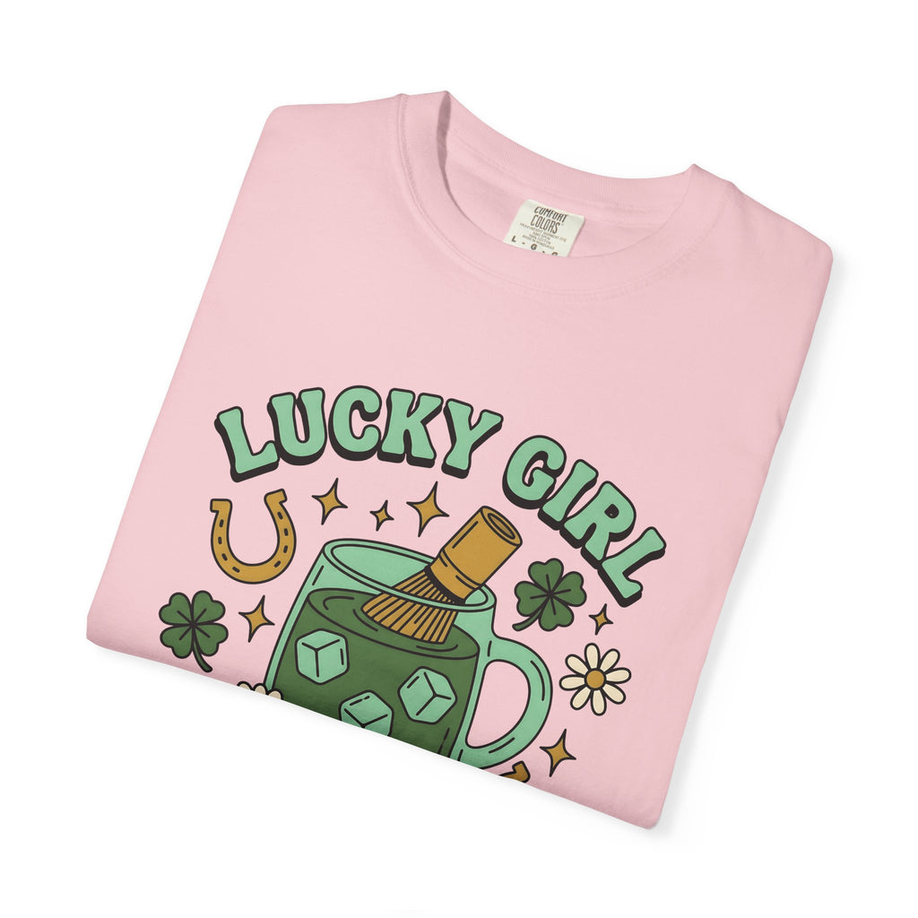 Matcha Drink Shirt St Patrick's Day Coffee Gift Women Doodle Tee Green Tea T-Shirt Shamrock Fan Hand Drawn Tshirt Coffee Graphic Retro