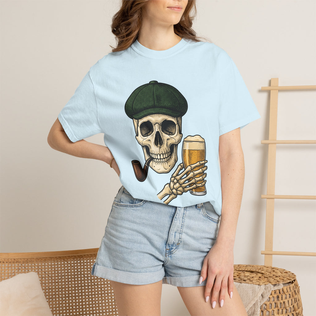 Skull Lager Shirt St Patrick's Day Booze Gift Women Distressed Tee Beer T-Shirt Shamrock Fan Vintage Tshirt Drinking Graphic Line Art