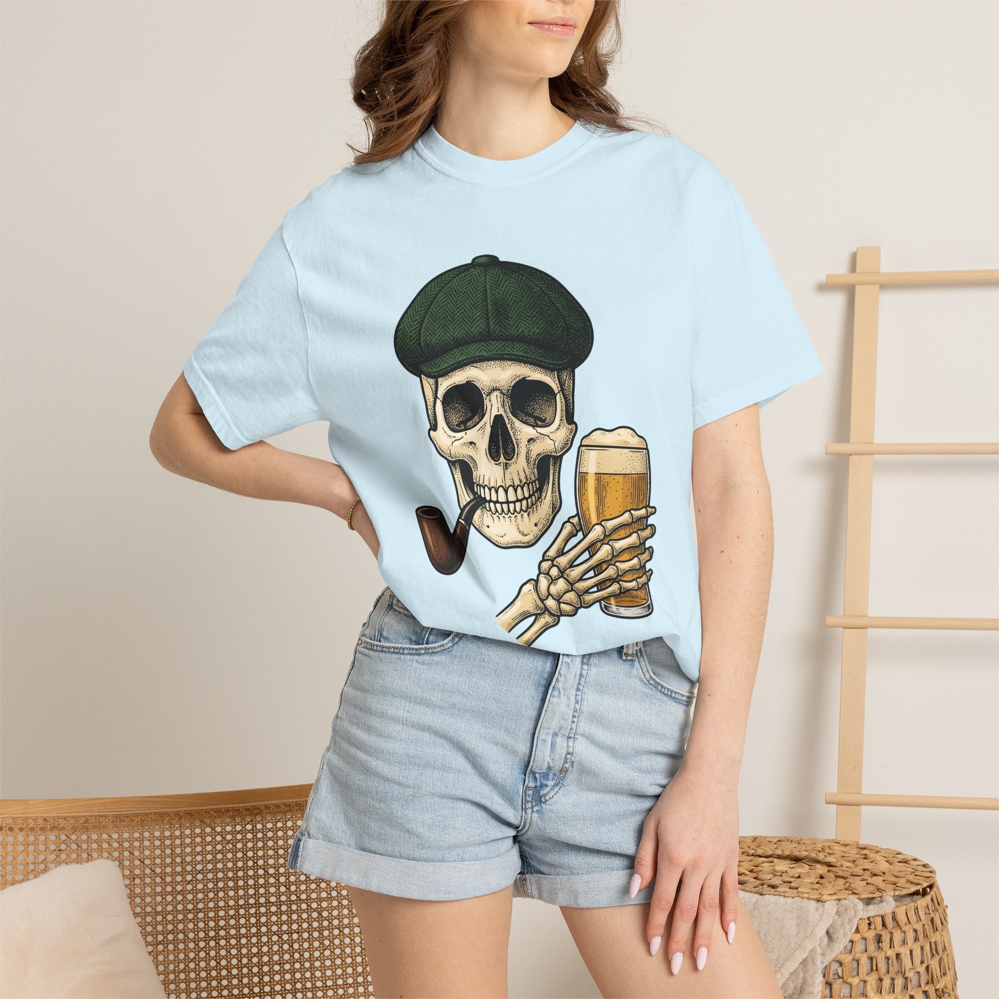 Skull Lager Shirt St Patrick's Day Booze Gift Women Distressed Tee Beer T-Shirt Shamrock Fan Vintage Tshirt Drinking Graphic Line Art