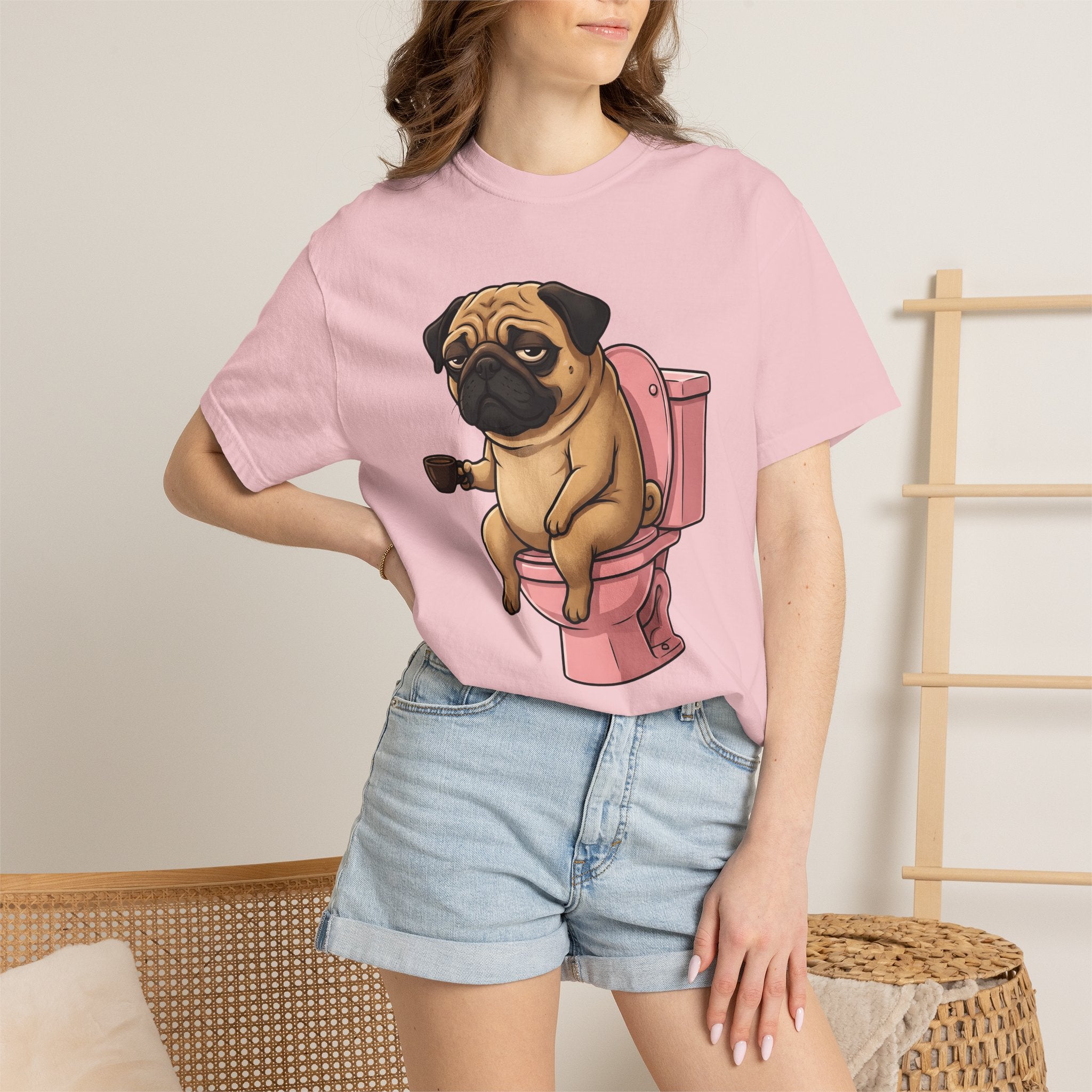 Pug Mocha Shirt Dog Satire Gift Women Animated Tee Pugs T-Shirt Dog Fan Cartoon Tshirt Parody Graphic Line Art Lavatory Tshirt