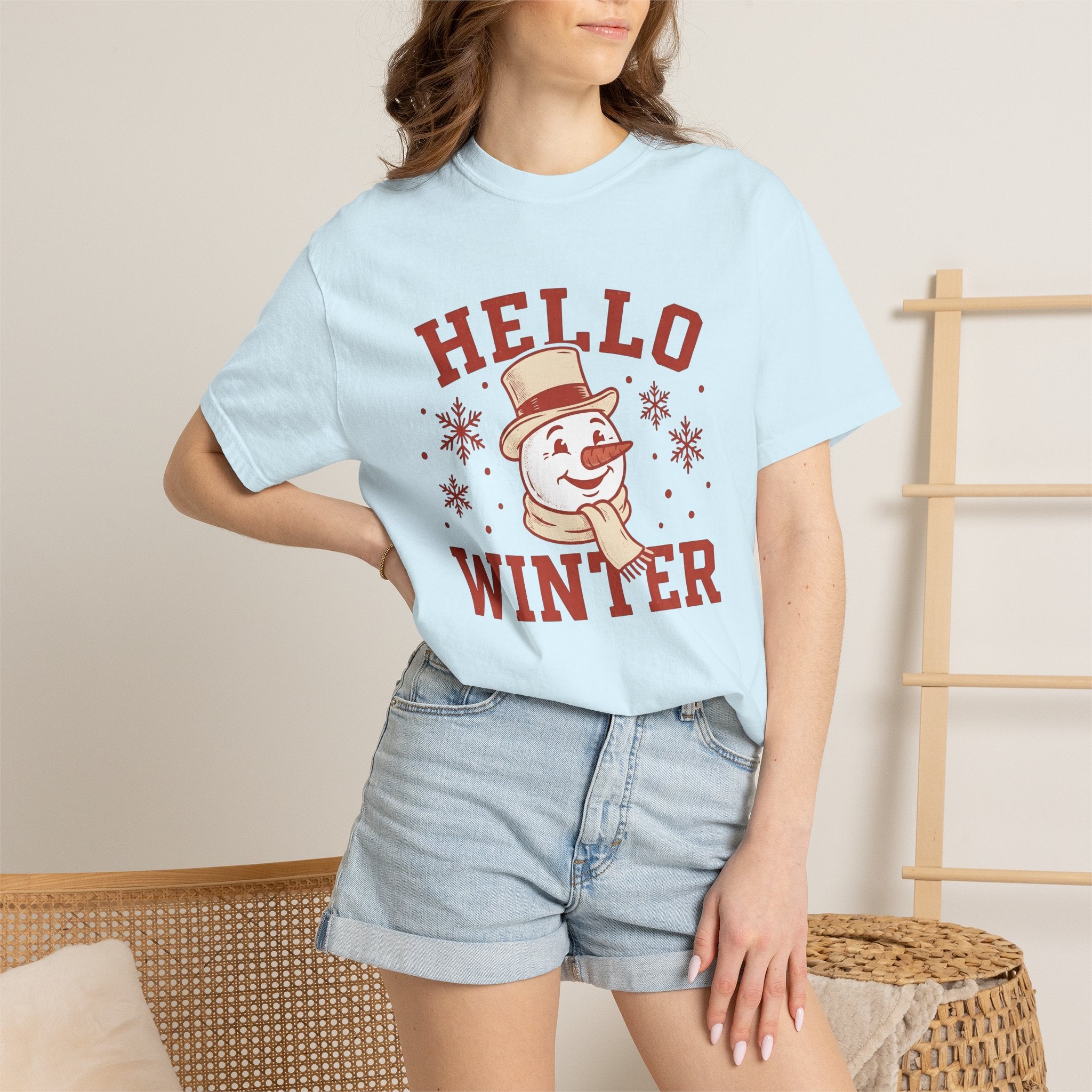 Snowman Clipart Shirt Christmas Cold Gift Women Farmhouse Tee Frosty T-Shirt Xmas Fan Rustic Tshirt Winter Graphic Nostalgic Ice Flakes