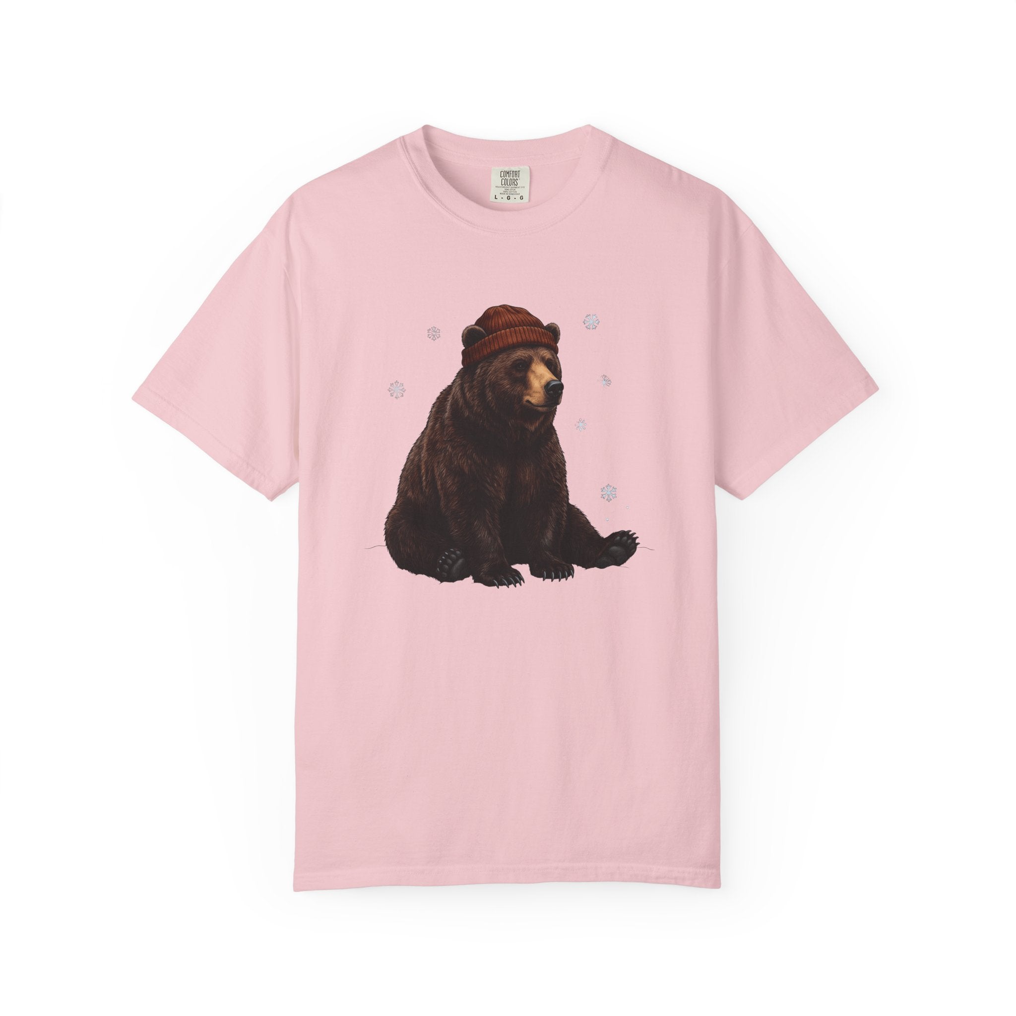 Bear Beanie Shirt Animals Cold Gift Women Sketch Tee Beanie T-Shirt Wildlife Fan Drawing Tshirt Frosty Graphic Retro Snow Crystal Tshirt
