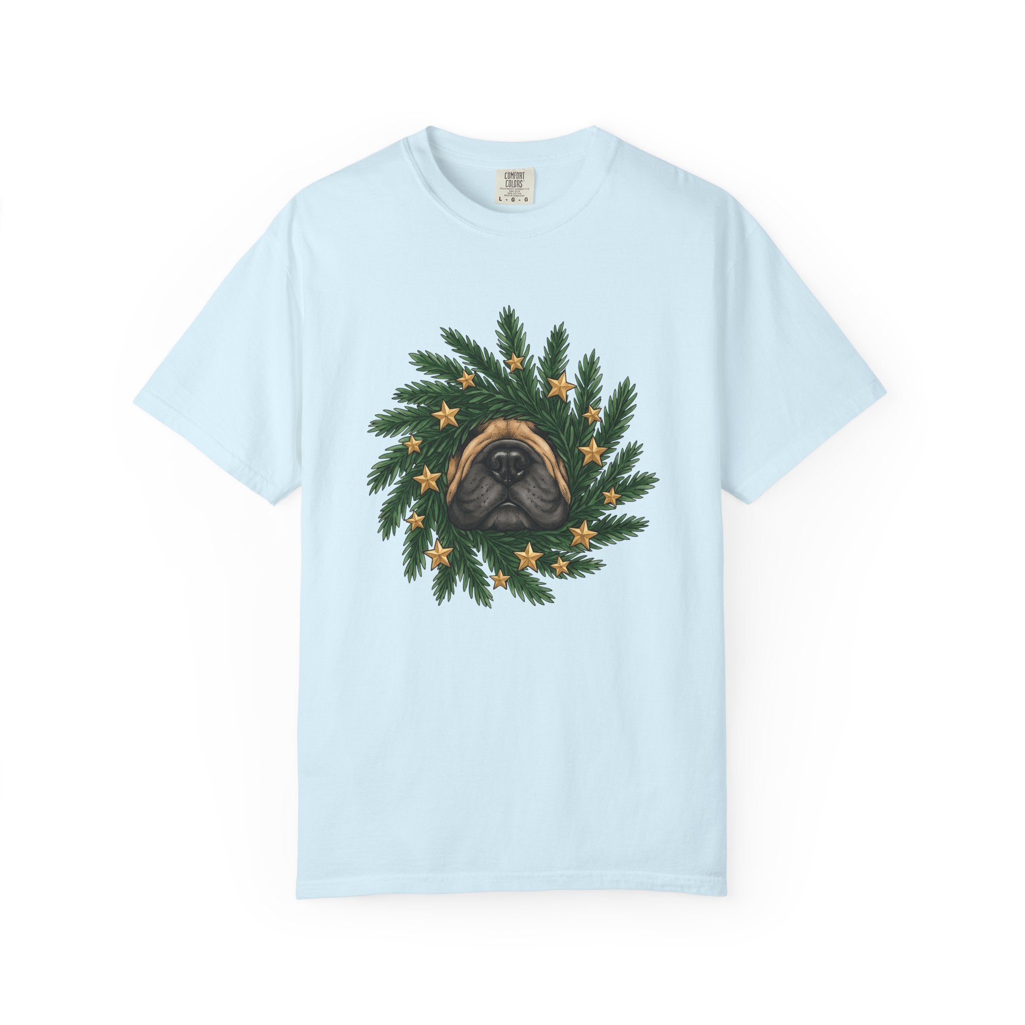 Canine Wreath Shirt Christmas Pets Gift Women Cartoon Tee Dog Wreath T-Shirt Xmas Fan Christmas Tshirt Animal Graphic Classic Shining Stars